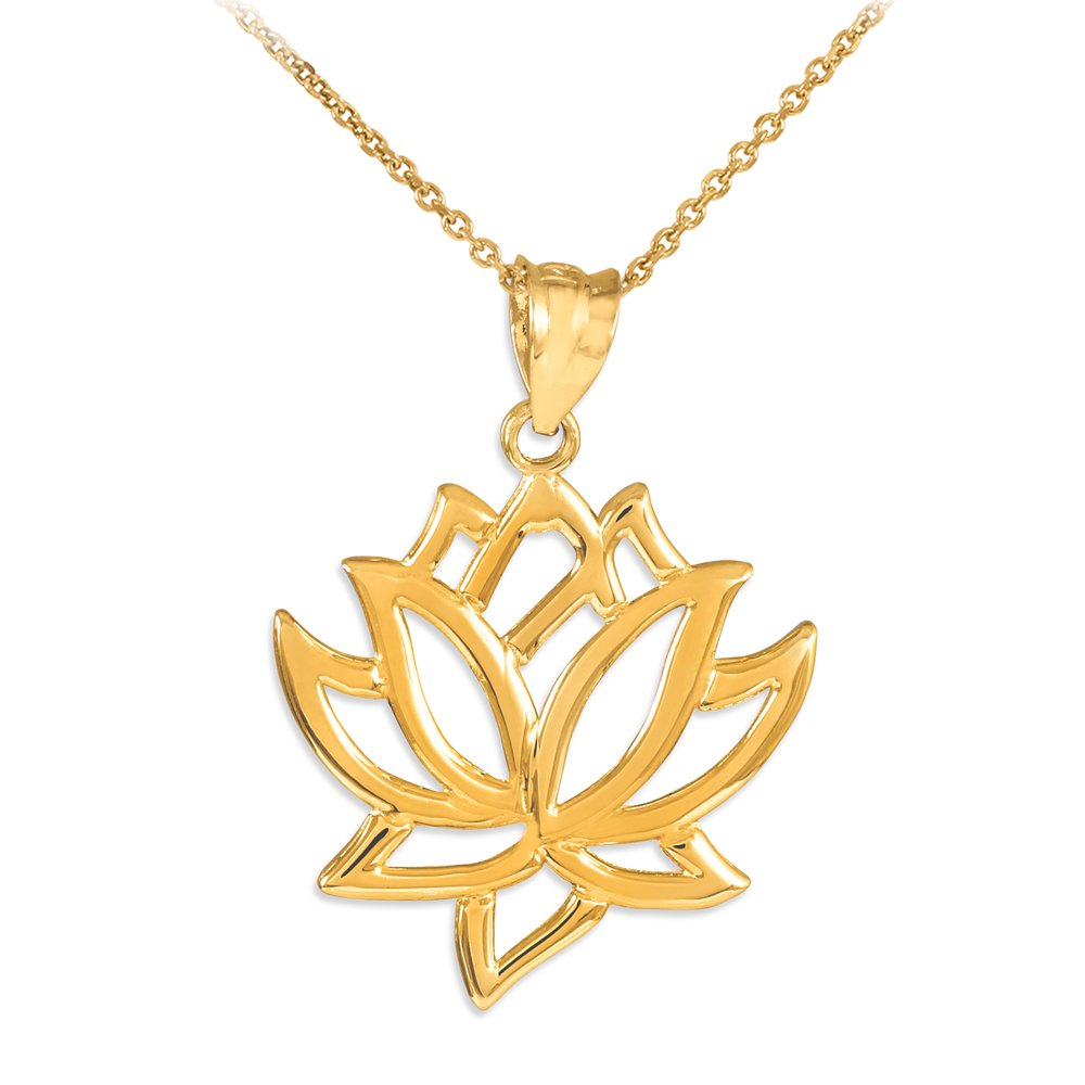 14K Yellow Gold Lotus Flower Pendant Necklace for Women - Elegant Buddhist Jewelry Gift for Meditation, Yoga & Spiritual Occasions