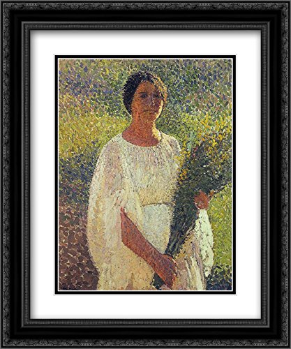 Henri Martin Museum Art Print - Girl with Flowers in 20x24 Black Ornate Frame with Double Matting | Perfect for Living Room, Bedroom & Office Wall Decor
