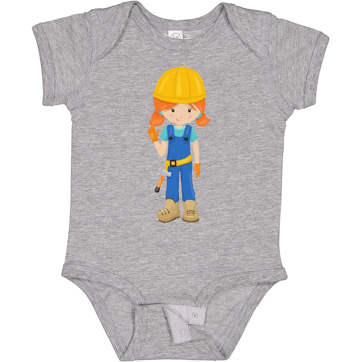 Inktastic Construction Girl Baby Bodysuit - Orange Hair & Hammer Design - Cute Toddler Outfit for Playdates, Construction-Themed Parties & Everyday Wear