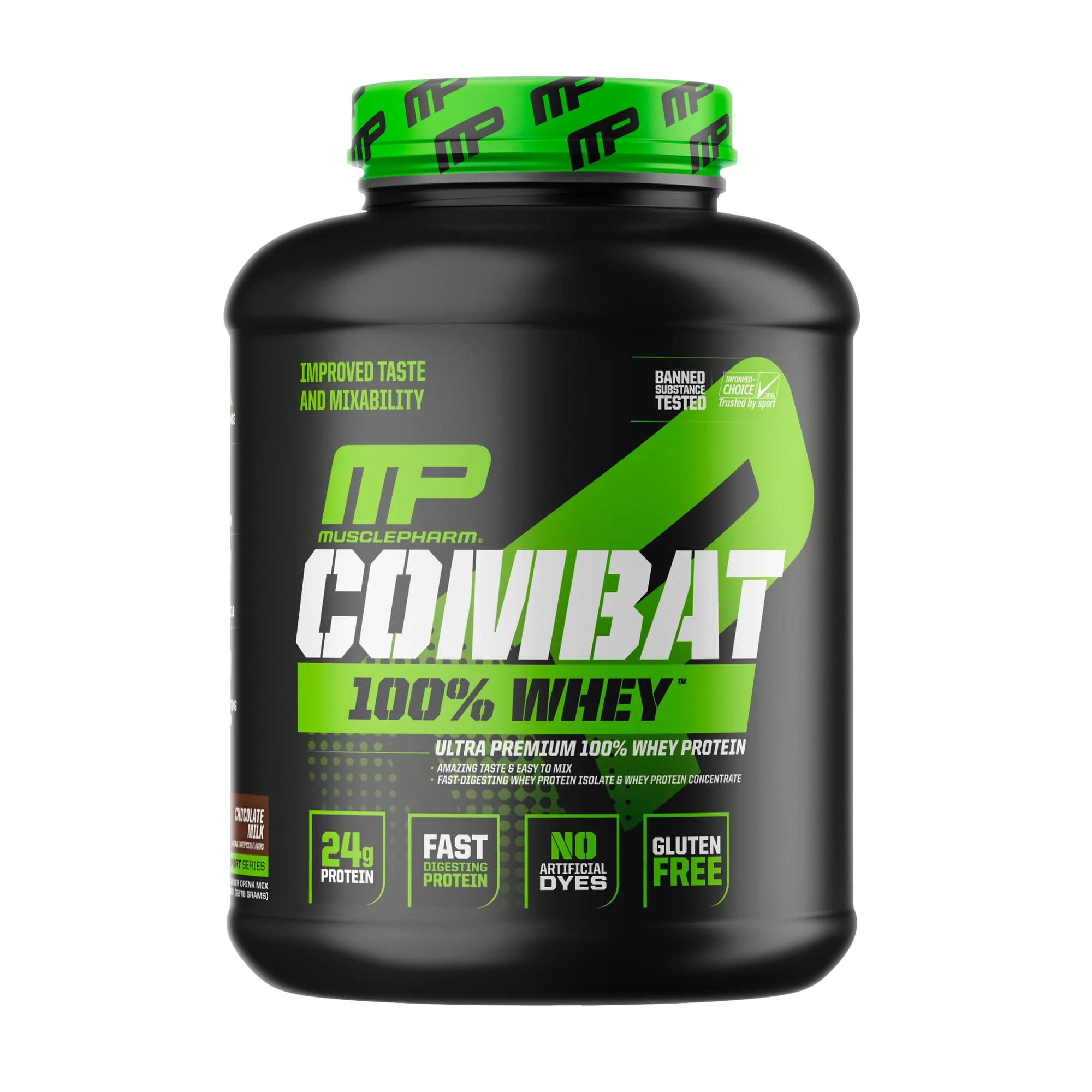 MusclePharm Combat 100% Whey Protein Powder - Chocolate Milk Flavor - 5 lb (70 Servings) - Gluten Free & High Protein for Muscle Recovery - Ideal for Post-Workout, Weight Training & Fitness Enthusiasts