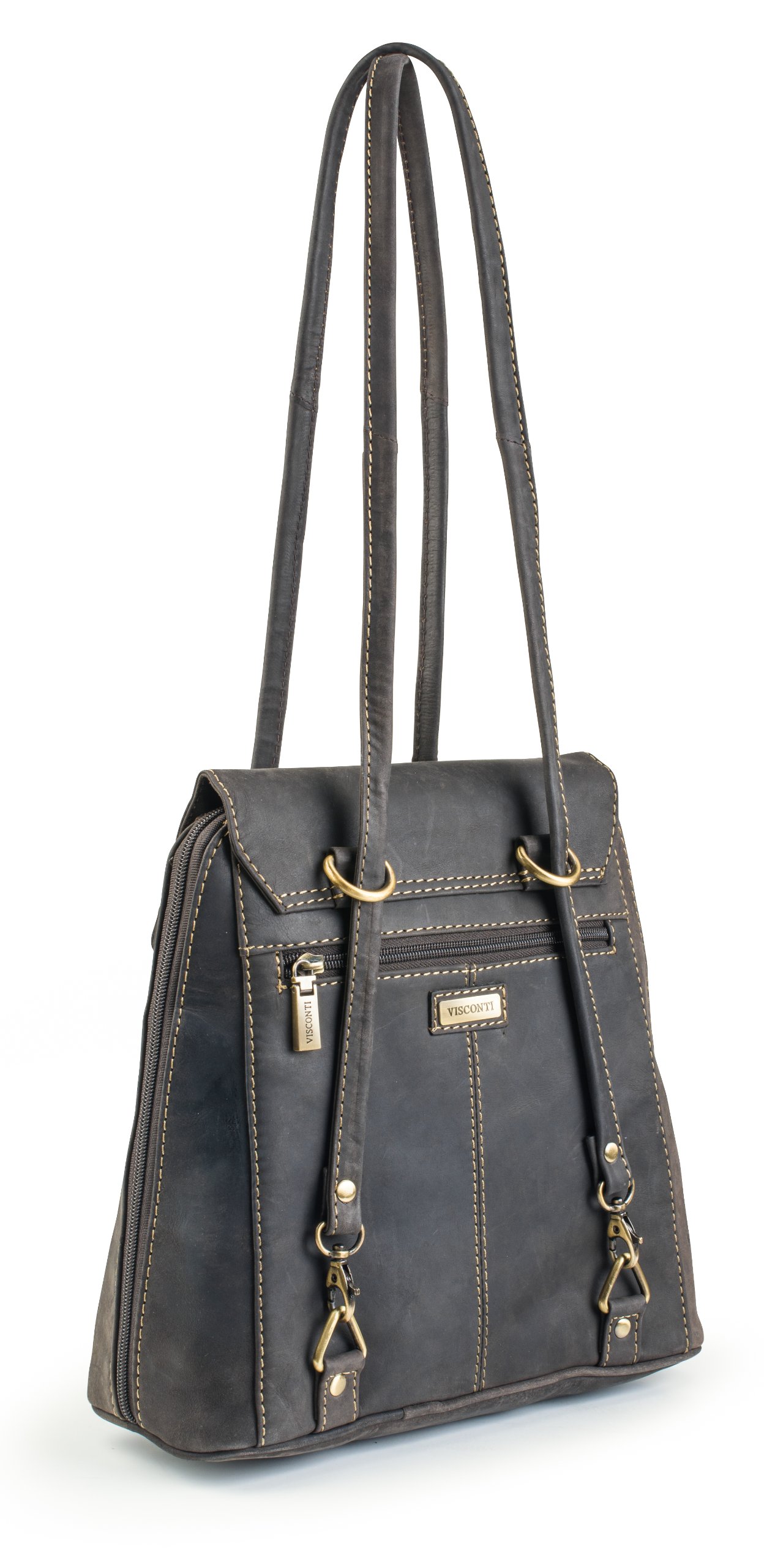 Visconti 18001 Women's Distressed Leather Backpack - Vintage Brown Leather Handbag & Shoulder Bag for Travel, Work & College