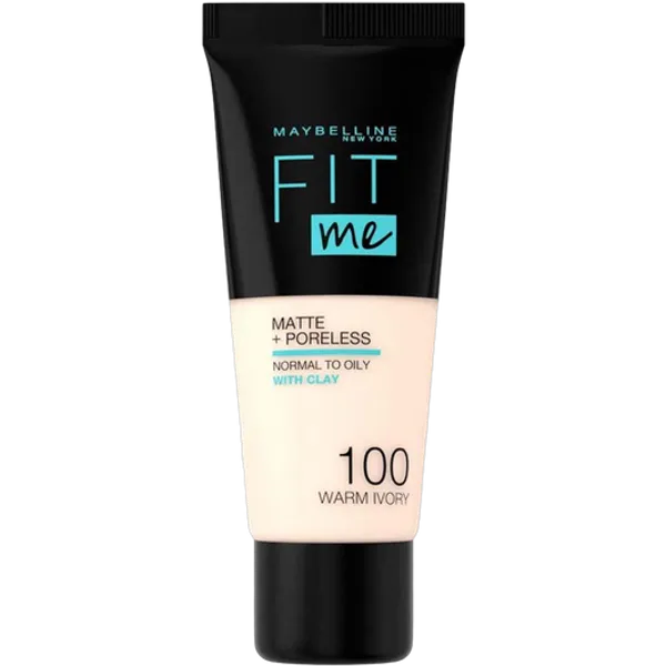 Maybelline New York Fit Me Matte + Poreless Foundation - 100 Fair Ivory - Oil-Free Liquid Makeup for Flawless Coverage | Perfect for Oily Skin & Everyday Wear