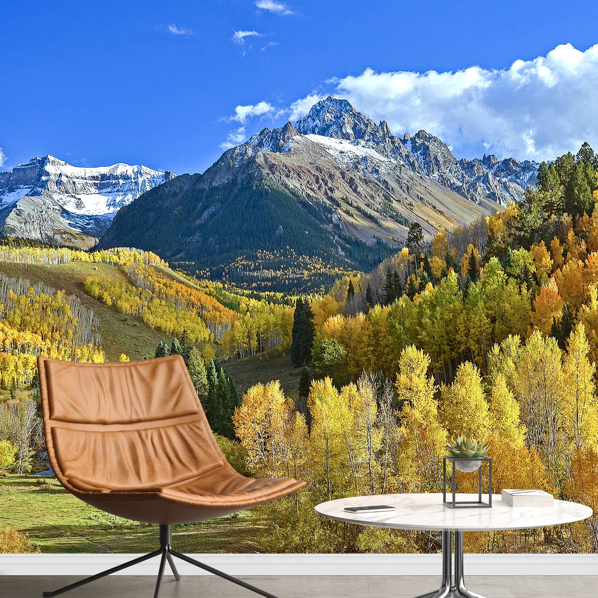 Peel and Stick Wallpaper - Majestic Mountains with Yellow Leaves Design, 100x144 Inches, Self-Adhesive Removable Wall Decal for Living Room, Bedroom, or Accent Wall - Easy Installation & Removal