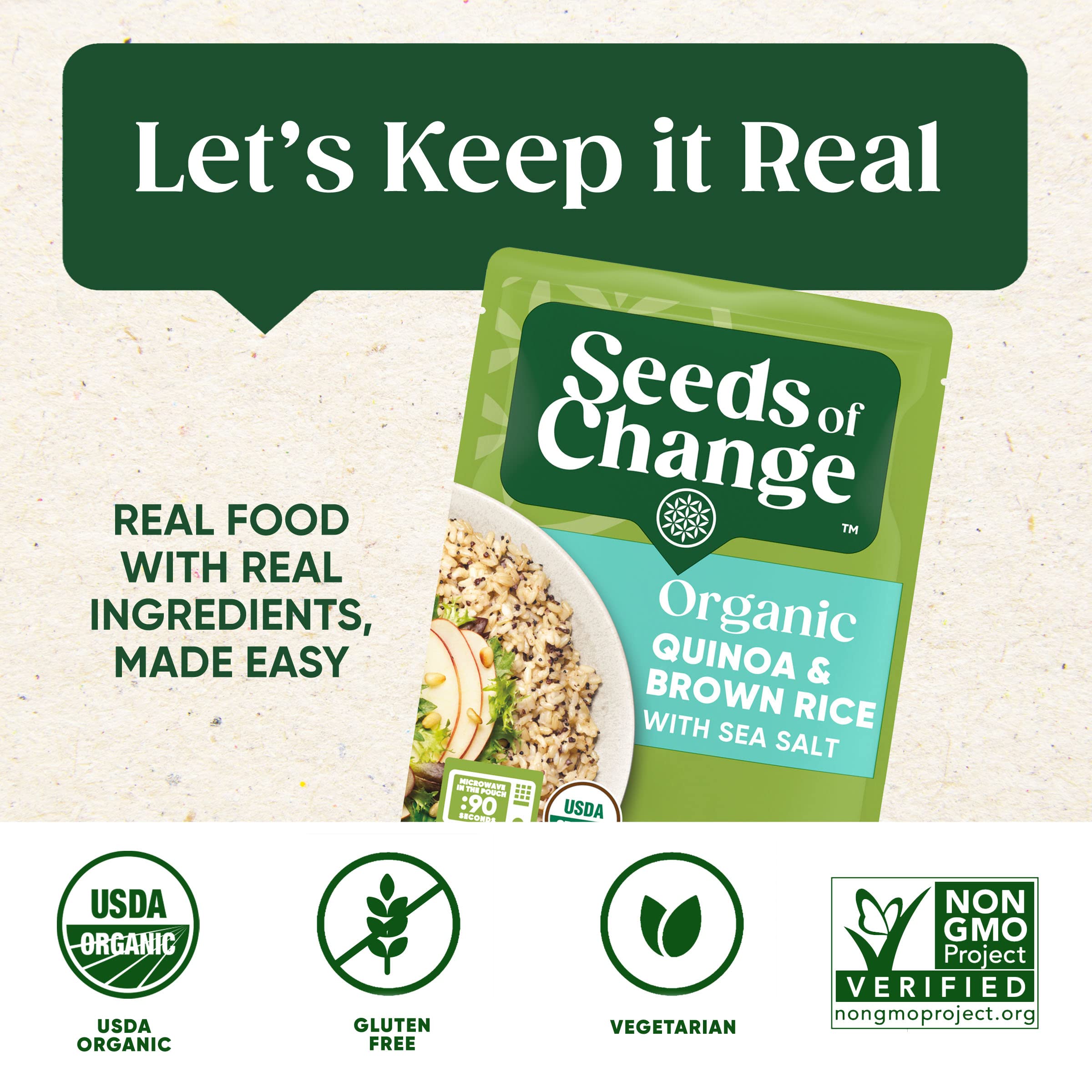 Organic Quinoa & Brown Rice with Sea Salt - USDA Certified Organic, Non-GMO, Gluten-Free Whole Grain Blend - 8.5 oz Resealable Pouch - Perfect for Meal Prep, Healthy Lunches & Quick Dinners