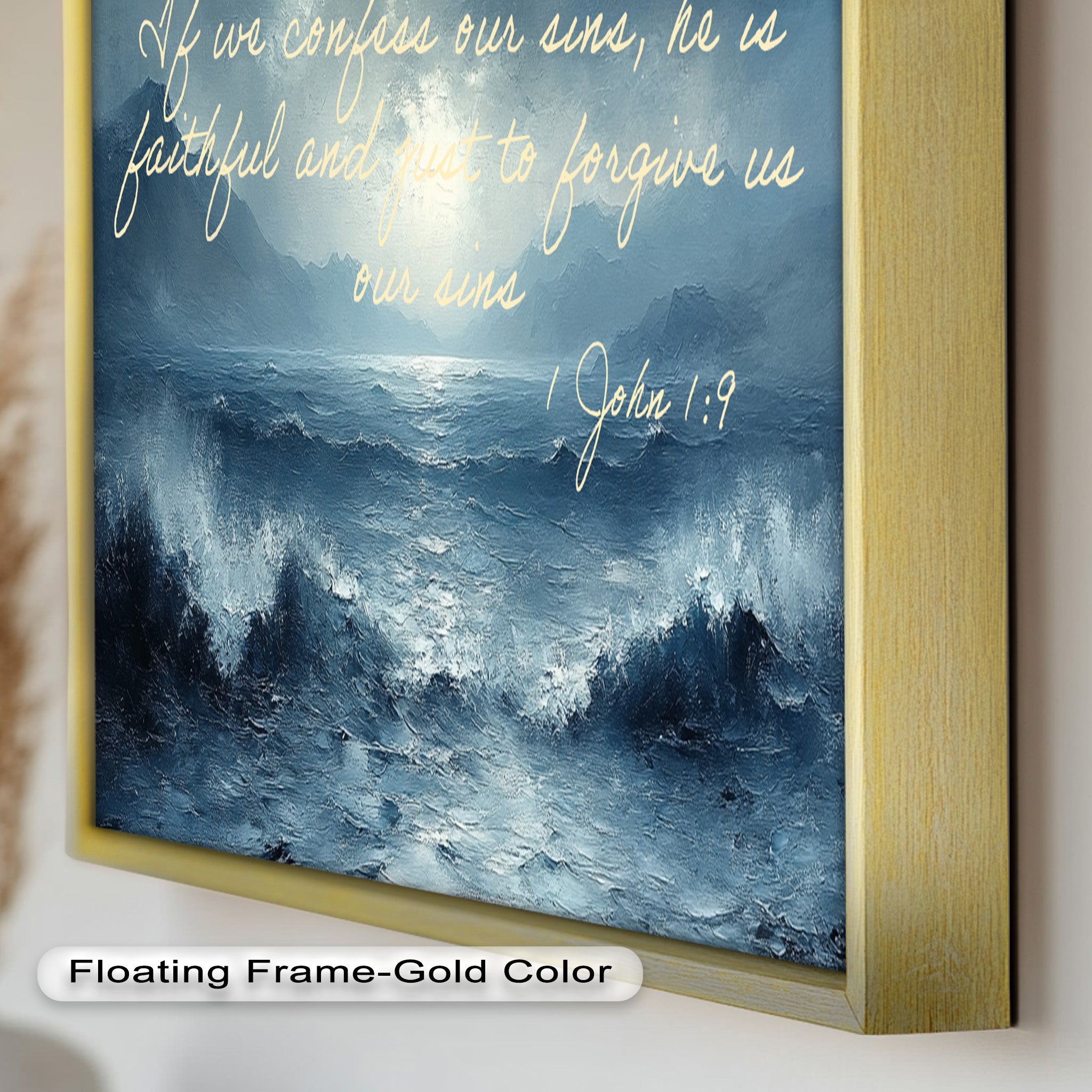 1 John 1:9 Bible Verse Oil Painting - Christian Scripture Wall Art for Home Decor, Church & Office - Forgiveness and Grace Religious Gift