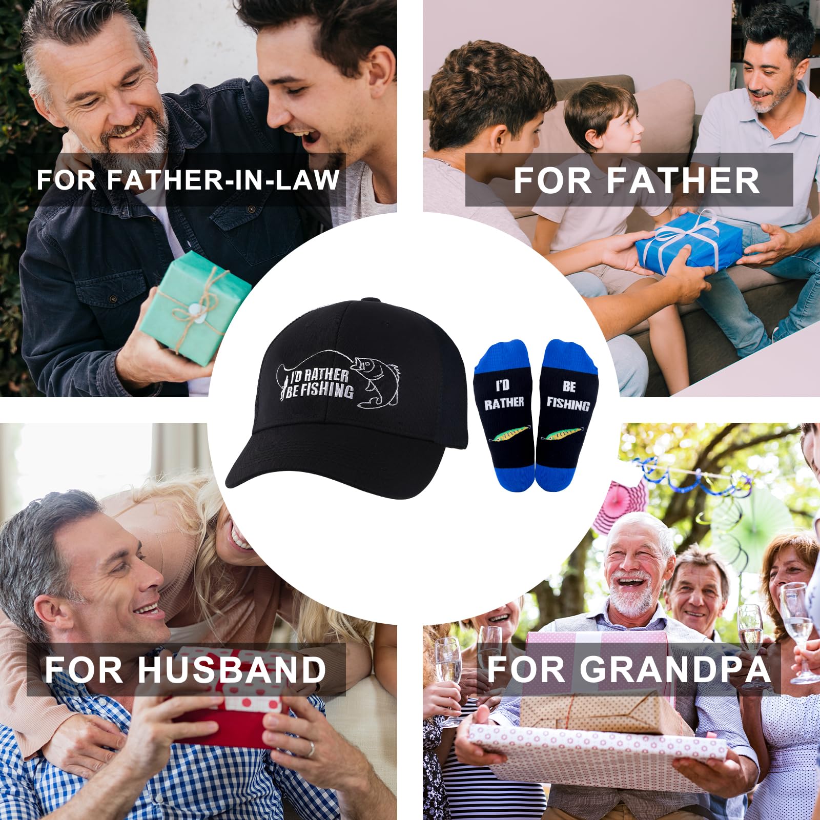 GOAUS Funny Fishing Hat & Socks Set - Best Gifts for Men, Dad, Husband, Boyfriend, Grandpa - Perfect Christmas Stocking Stuffers for Fishing Enthusiasts - Great for Outdoor Activities, Fishing Trips & Birthday Presents