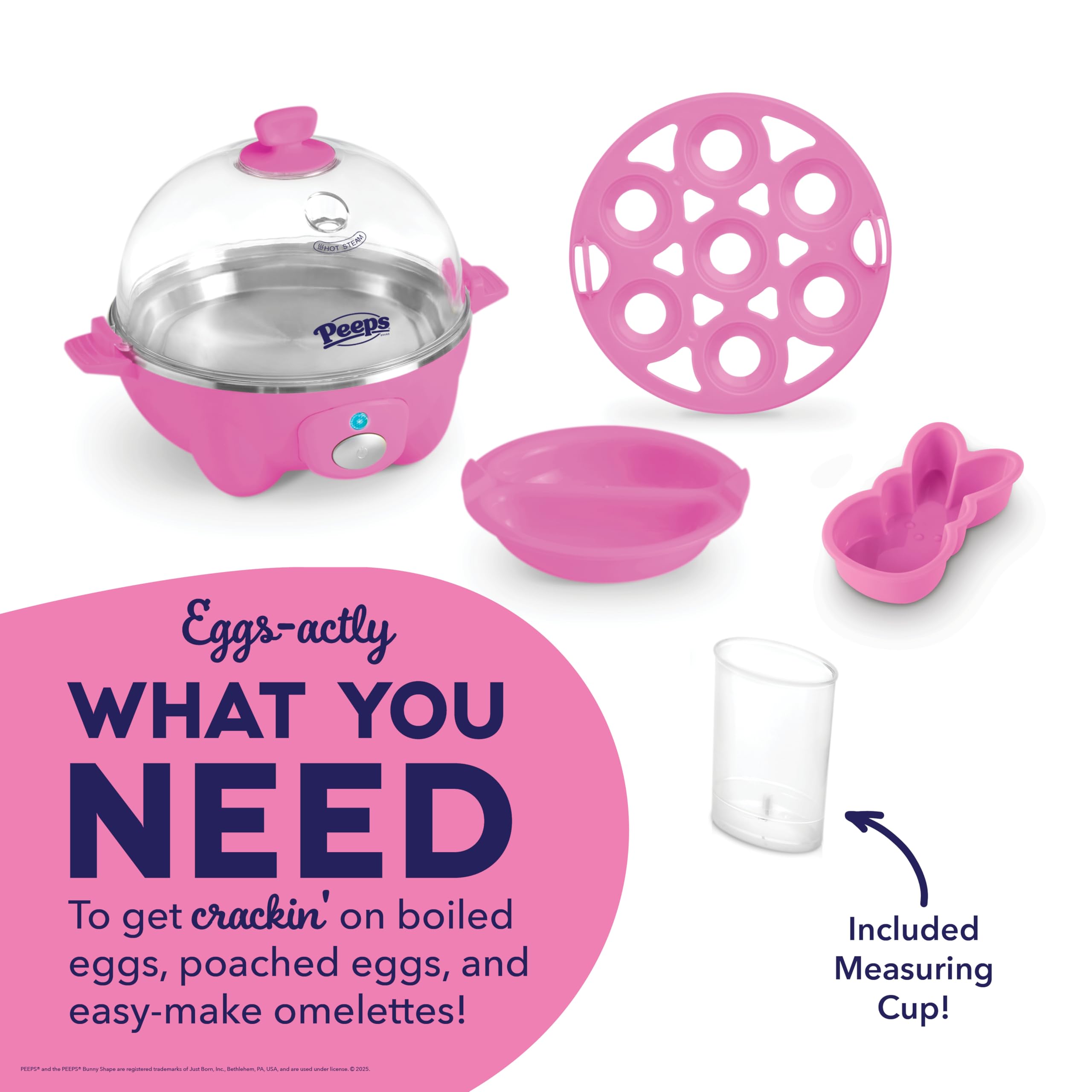 PEEPS x Dash Bunny Rapid Egg Cooker: 7-Capacity Electric Egg Cooker for Hard Boiled, Poached, Scrambled Eggs & Omelets with Auto Shut Off - Perfect for Breakfast, Meal Prep & Keto Diet - Pink