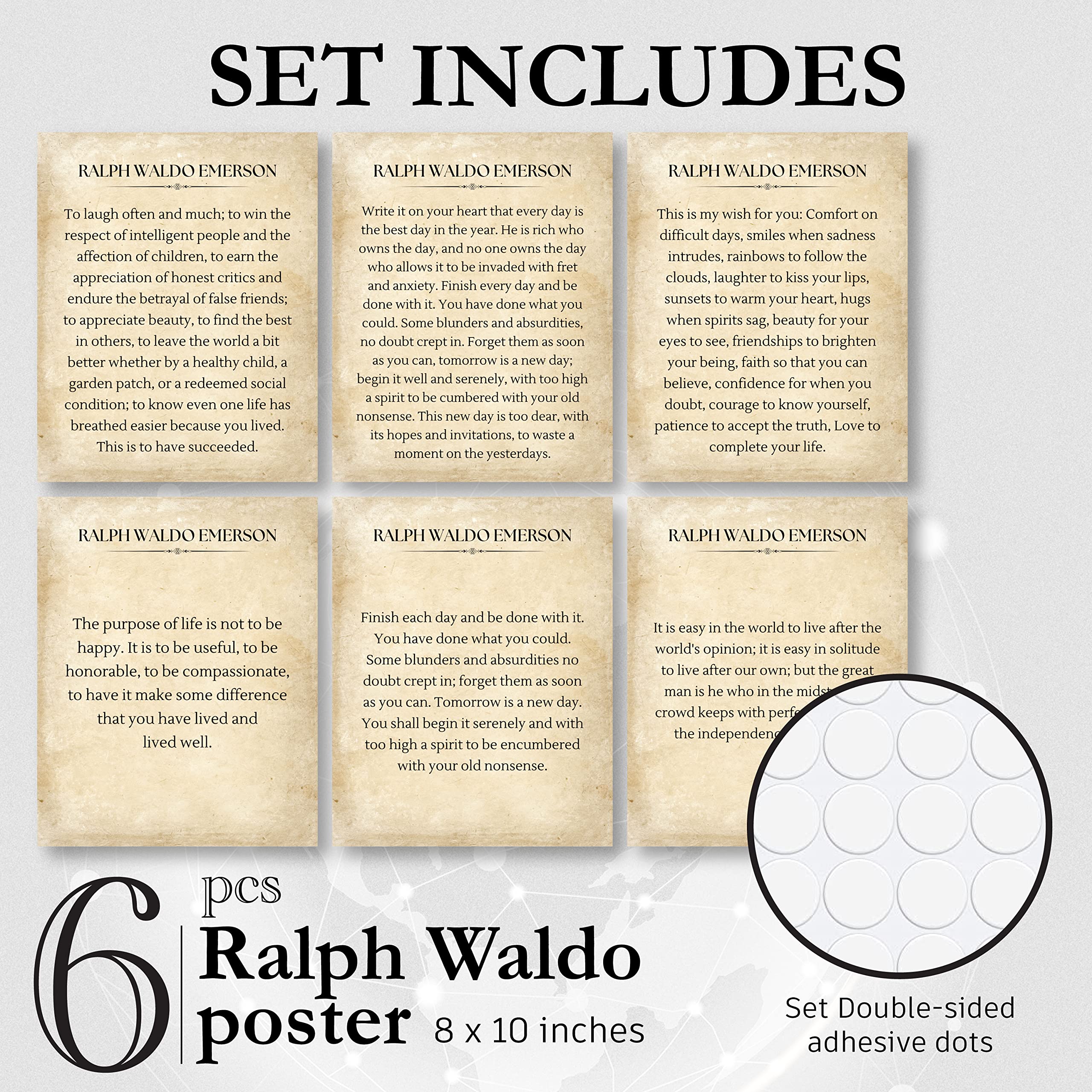 Ralph Waldo Emerson Quotes Wall Art - Inspirational Literary Posters for Classroom & Office Decor