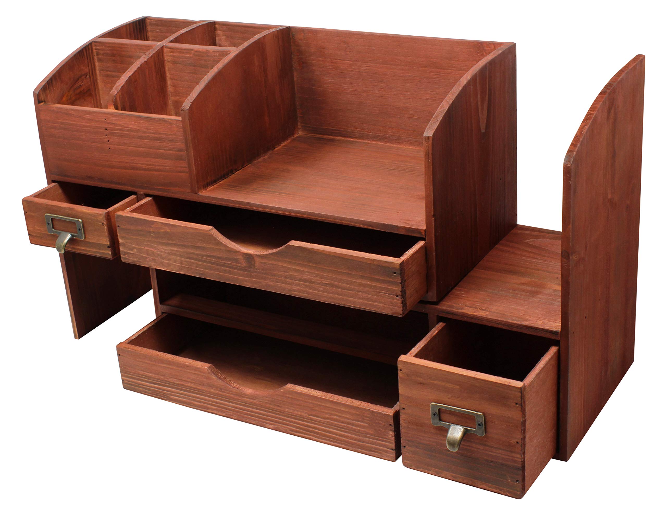 Premium Wooden Office Desk Organizer - Large Adjustable Storage Shelf for Desktop, Tabletop & Counter - Holds Office Supplies, Desk Accessories & Mail - Cherry Finish (WO13) - Perfect for Home Office, Workspace & Professional Environments