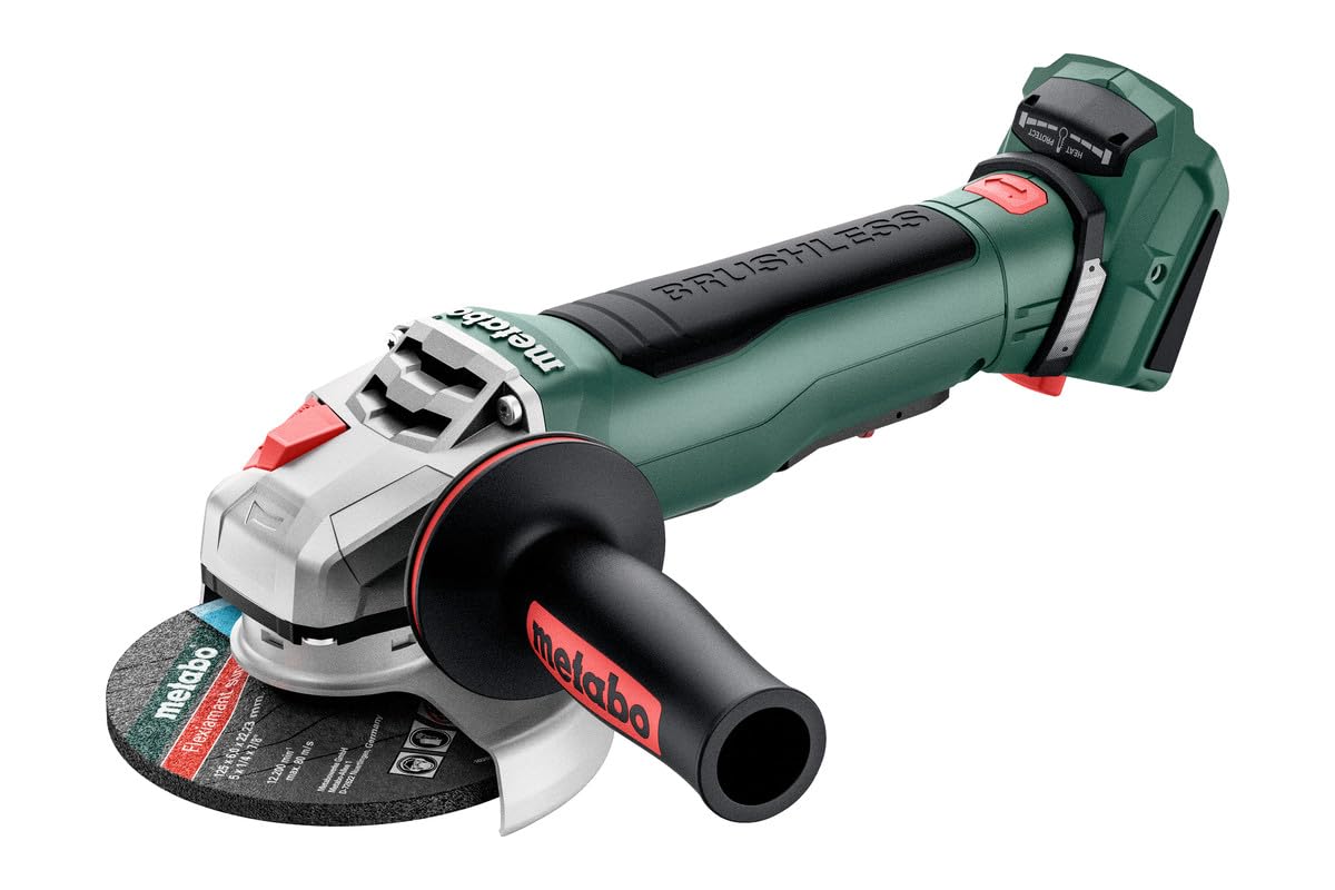 Metabo 18V Brushless Cordless Angle Grinder 4-1/2-Inch & 5-Inch - Tool Only (No Battery) with Safety Clutch, Brake & Paddle Switch - WPB 18 LT BL 11-125 Quick - Perfect for Metal Cutting, Grinding & Polishing in Construction & DIY Projects