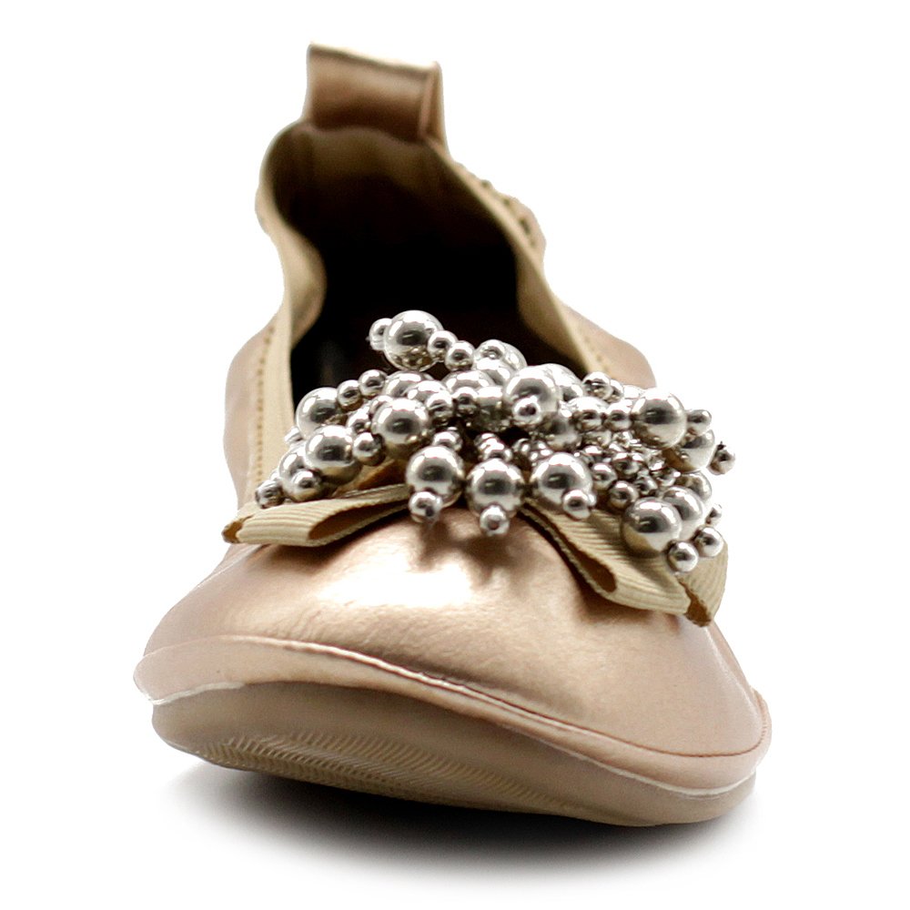 Ollio Women's Ballet Flats - Soft Comfortable Dance Shoes with Silver Bead Accent for Ballet, Dance Class, Wedding, and Casual Wear