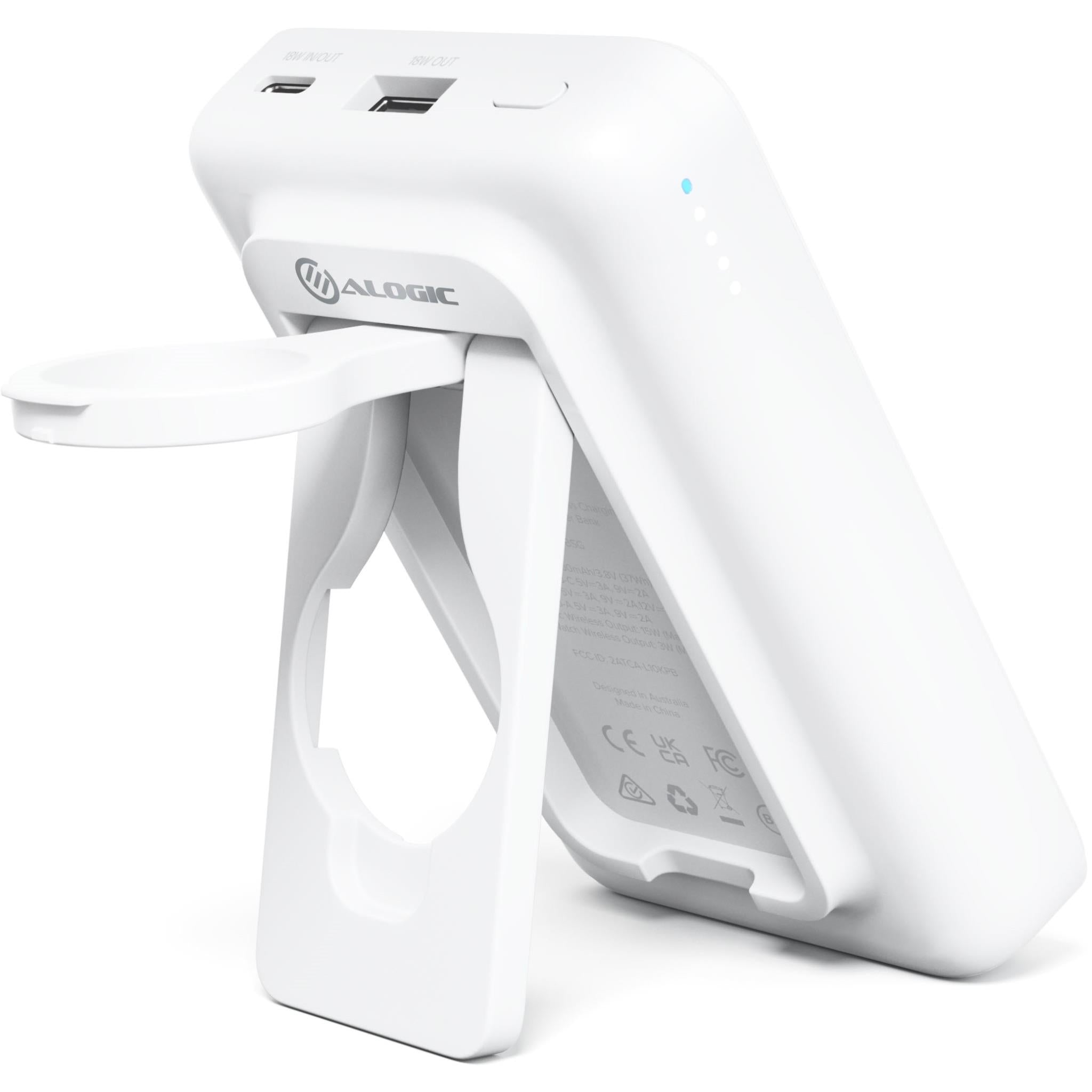 ALOGIC 4-in-1 Wireless Charging Station with 10,000mAh Power Bank - Fast Qi Charger for iPhone, Samsung, AirPods - White | Home Office Desk Organizer & Travel Companion