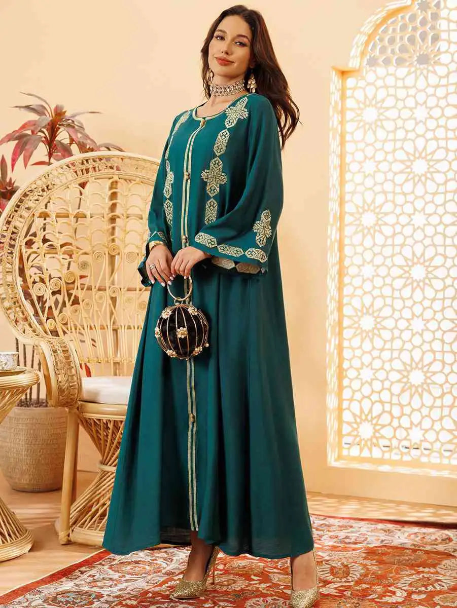 Elegant Eid Caftan Dress for Women - Traditional Middle Eastern Kaftan with Embroidery - Perfect for Eid Celebrations, Weddings & Special Occasions