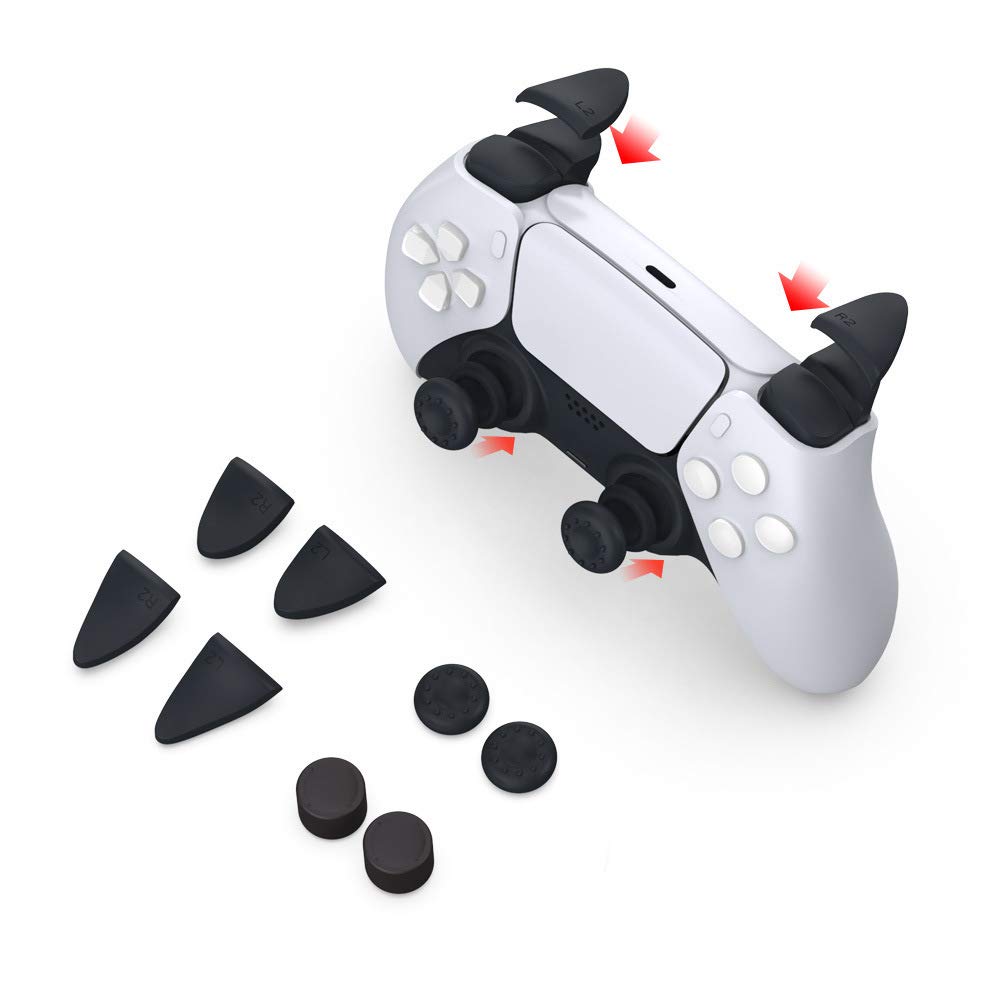 Premium PS5 Thumb Grips & Trigger Extenders - 4 Rubber Thumb Caps + 4 Trigger Extenders for Enhanced Gaming Control - Perfect for FPS, Racing & Action Games on PlayStation 5 Console