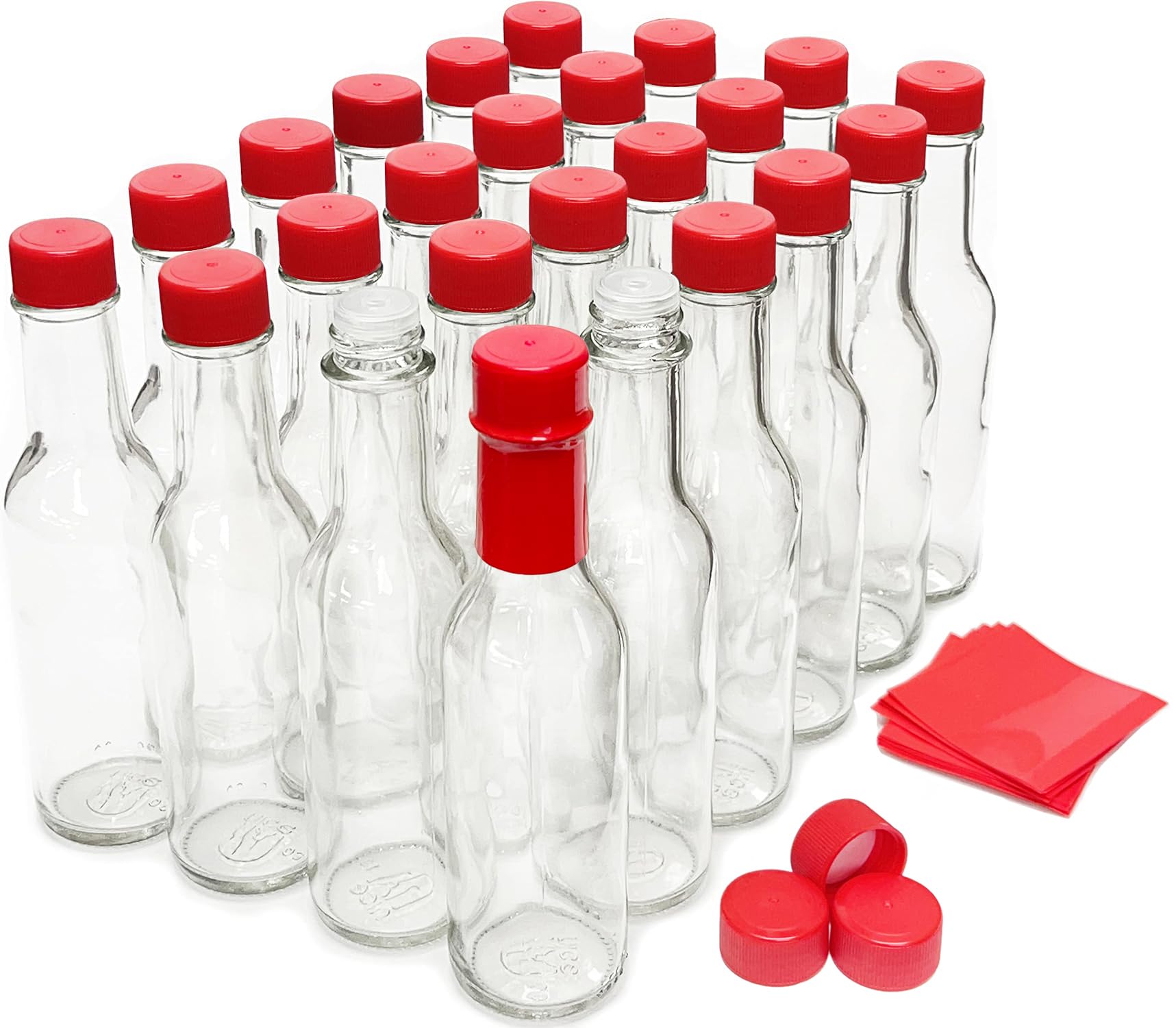 Hot Sauce Bottles with Red Caps & Shrink Bands - 5 Oz Empty Glass Bottles for Homemade Hot Sauce (Case of 24) - Perfect for DIY Hot Sauce Making, Gift Packaging & Restaurant Use