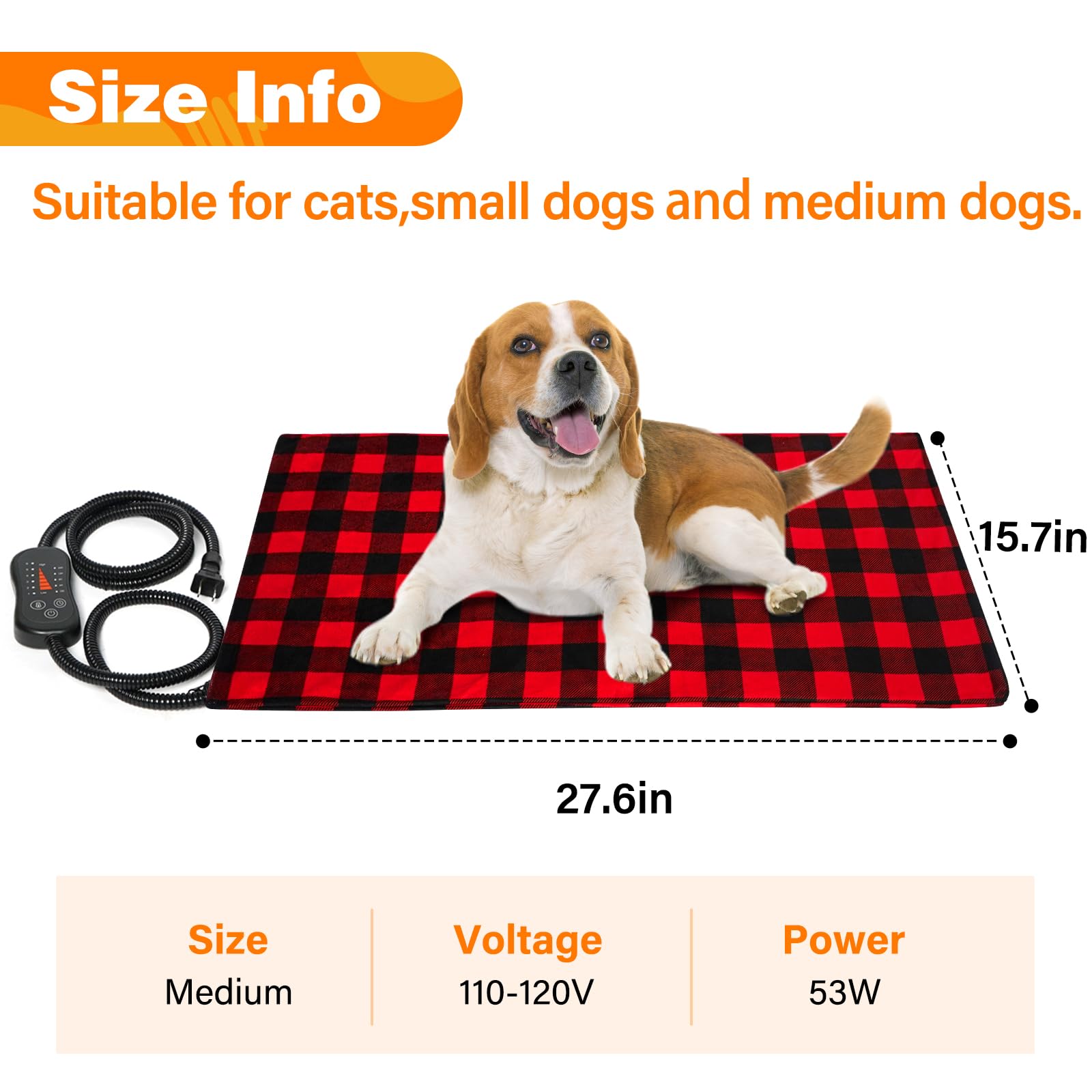 Waterproof Heated Dog Bed - Adjustable Temp & Timer for Small/Medium Pets - Indoor & Outdoor Use