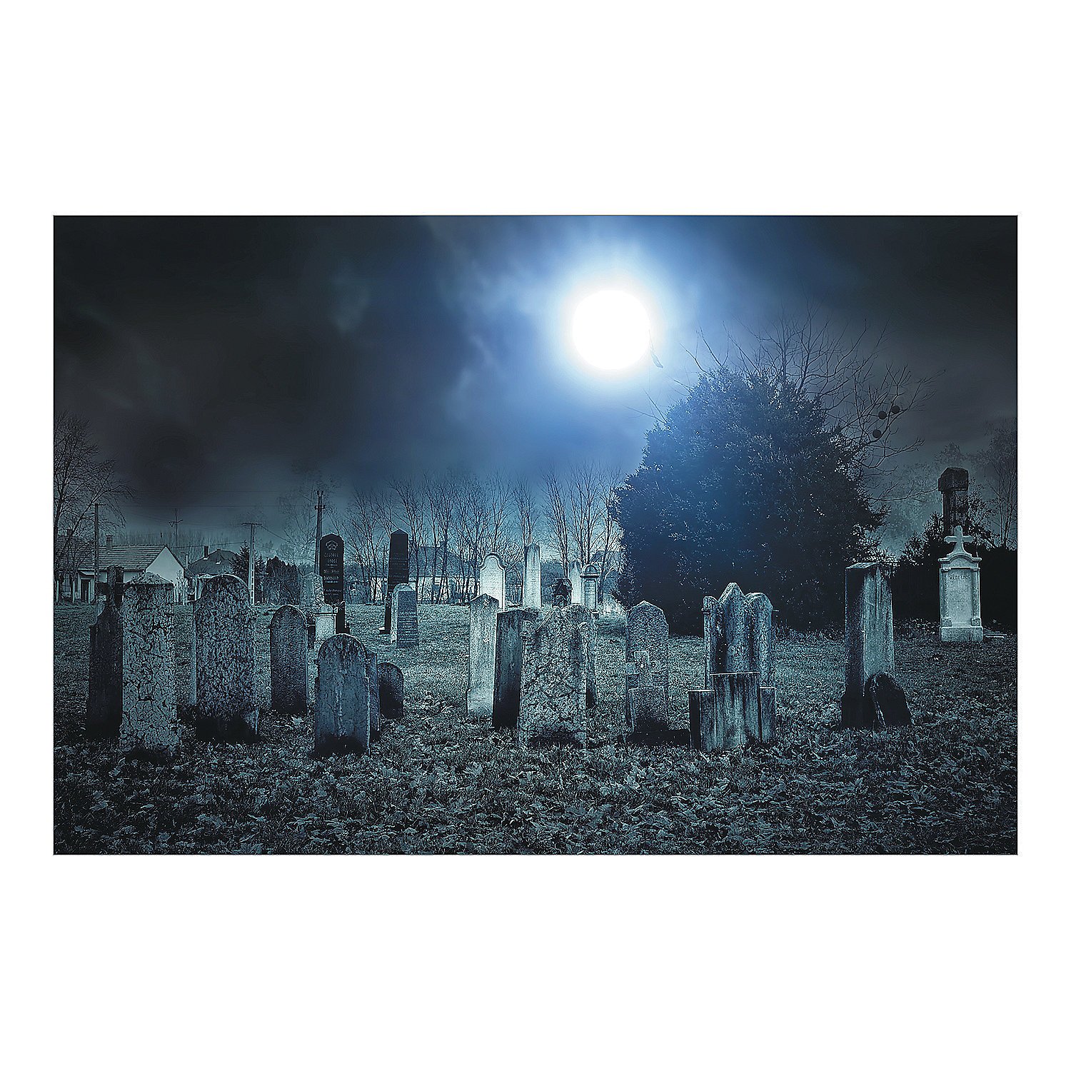 Haunted Cemetery Scene Backdrop Banner - 9ft Halloween Party Decor for Spooky Themed Events, Photo Booths & Haunted House Decorations