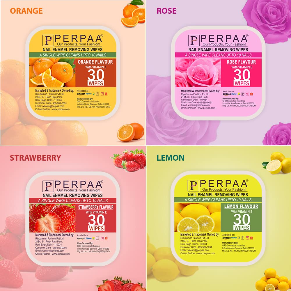Perpaa Nail Polish Remover Cotton Pads - 100 Count, Soaked in Lemon & Rose Scented Solution, Gentle & Effective for All Nail Types | Perfect for At-Home Manicures, Travel & Salon Use
