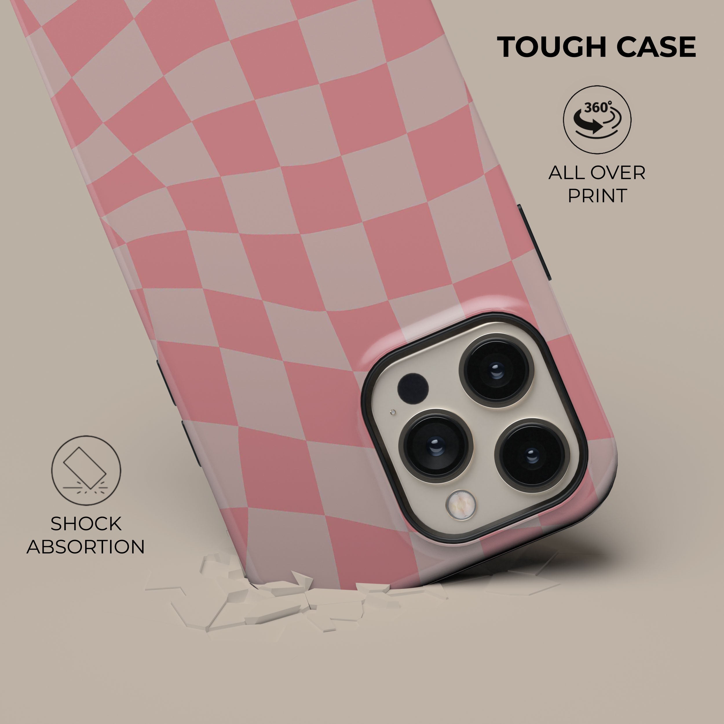 Trendy Pink Wave Checkered Phone Case for iPhone 15/14/13/12/11 Pro Max - Cute Aesthetic Protective Cover with Grip - Perfect for Women Girls Teens Fashion Accessories & Everyday Use