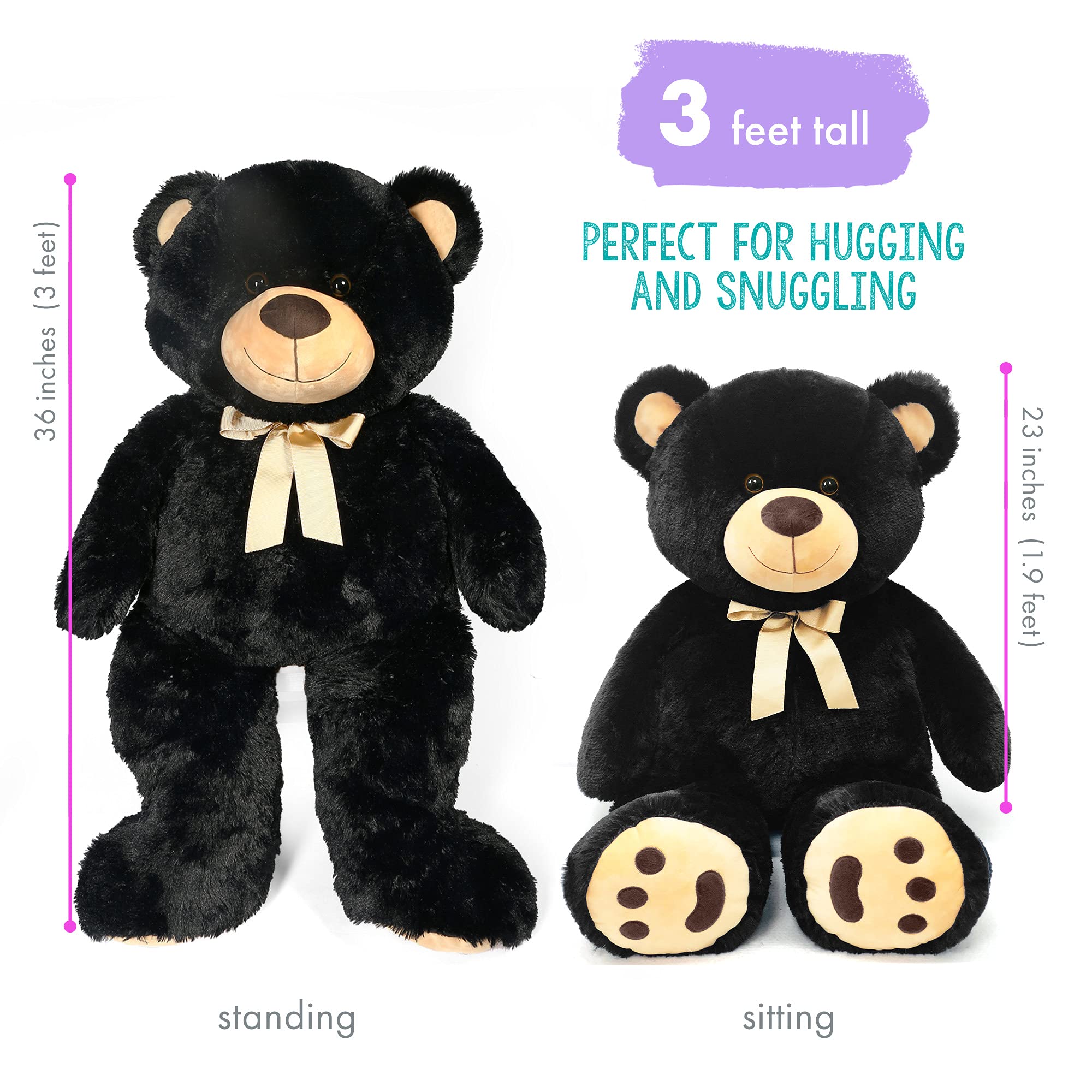 LotFancy 36 Inch Giant Teddy Bear - 3 Feet Large Plush Stuffed Animal with Footprints | Perfect Gift for Birthday, Anniversary, Valentine's Day | Cute Home Decor for Bedroom, Nursery, or Romantic Surprise