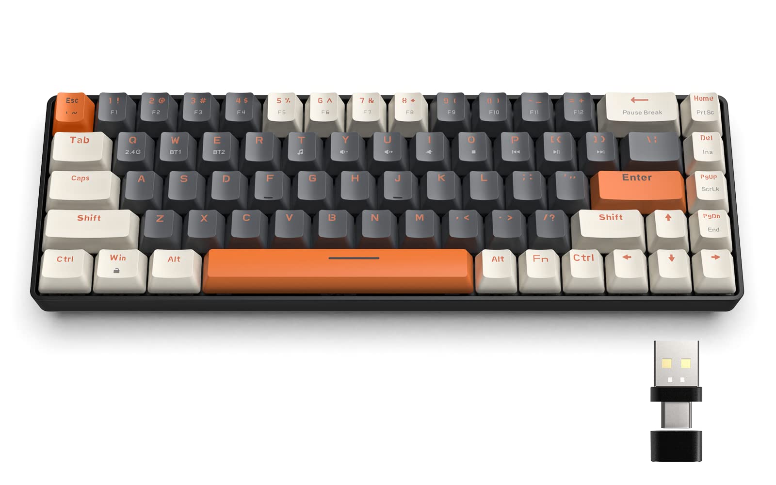 RK68 60% Wireless Mechanical Gaming Keyboard - Bluetooth 5.0/2.4GHz Dual Mode with Hot-Swappable Red Switches, Compact 68-Key Design for PC, Mac, Xbox & Smartphone - Perfect for Office Work, Gaming & Mobile Typing
