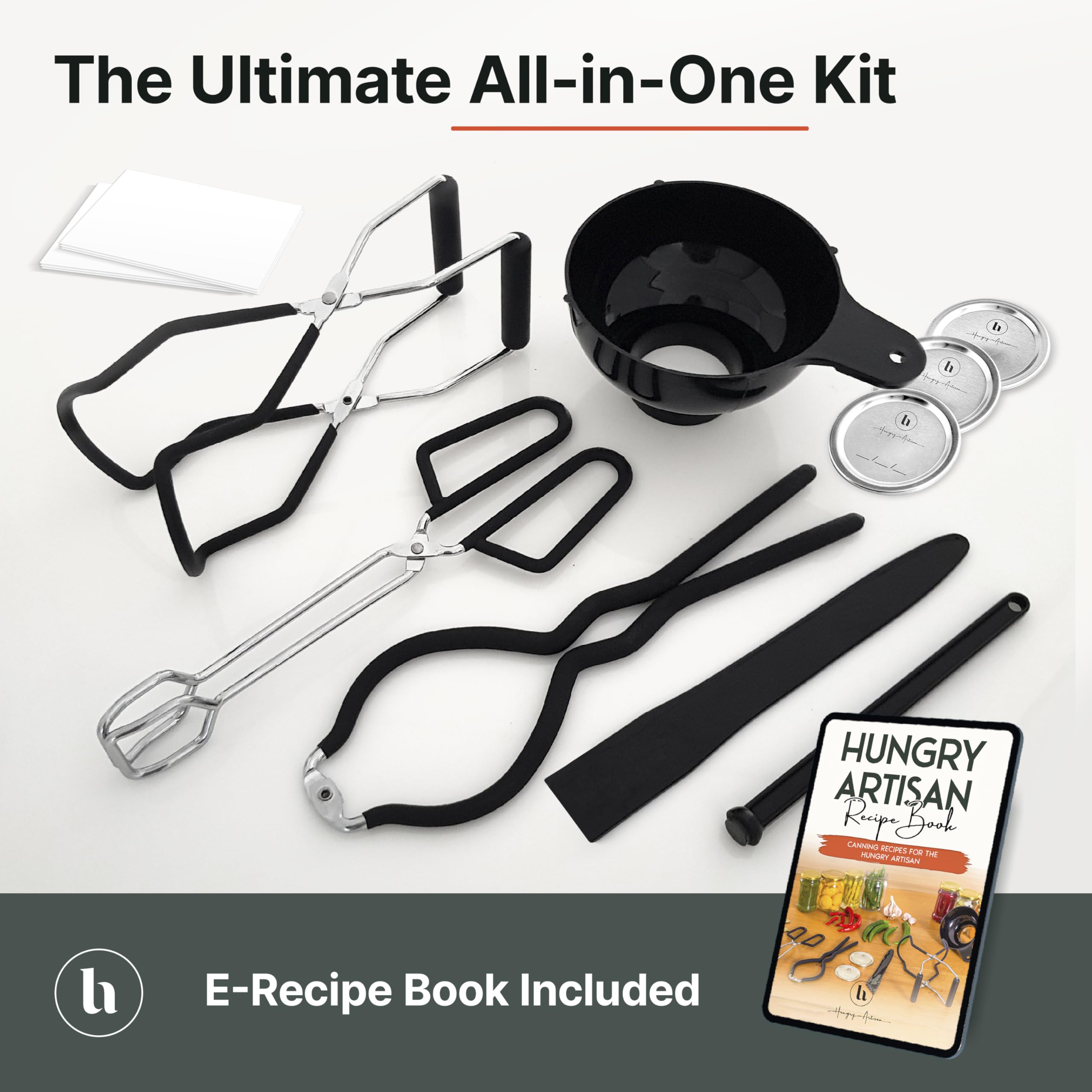 **Complete Canning Supplies Set of 8 – Beginner Canning Kit with Mason Jar Lifter, Funnel, Wrench, Tongs, Bubble Popper & Magnetic Lid Lifter – Includes Labels & Lids for Home Canning & Preserving Fruits, Vegetables & Jams**