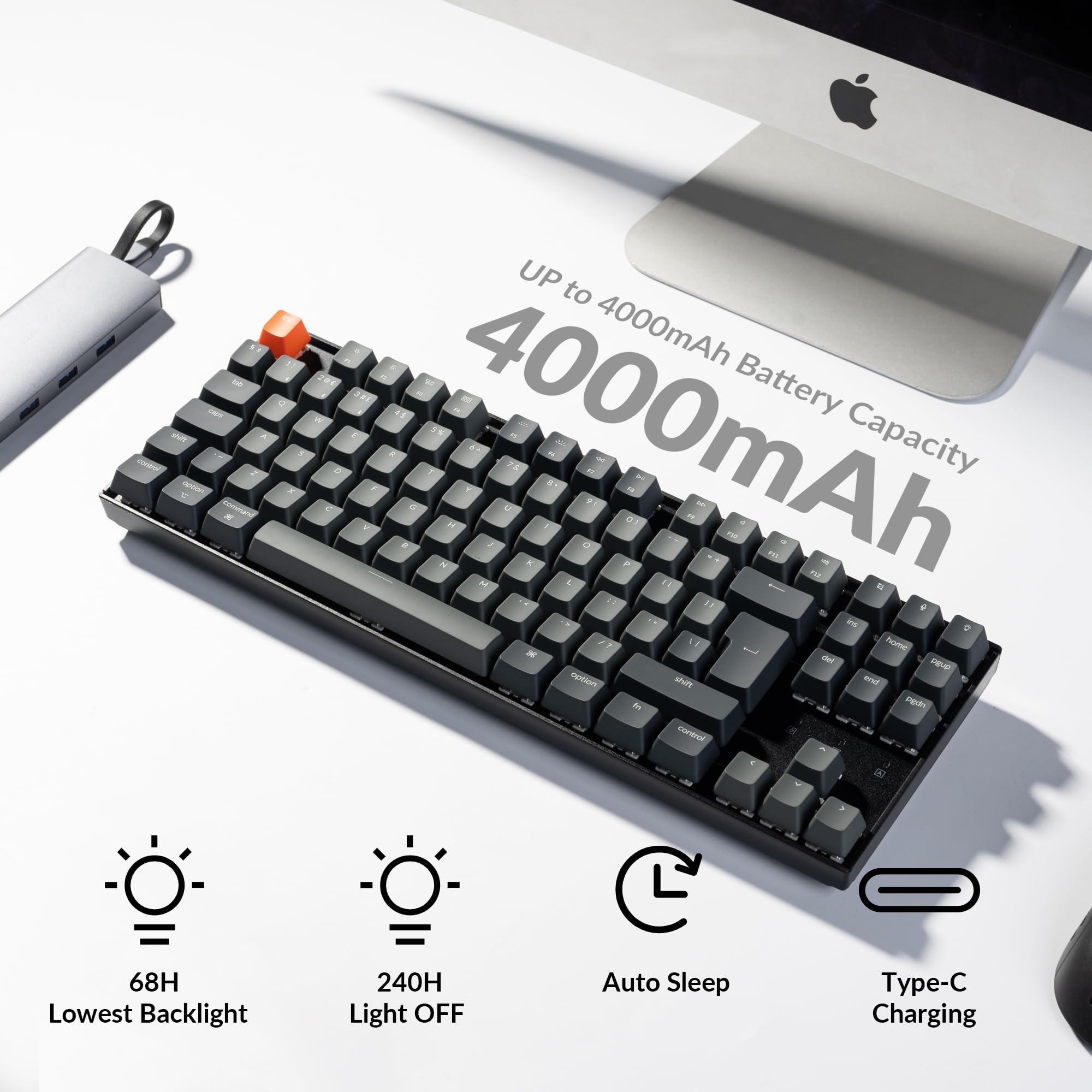 Keychron K8 Wireless Mechanical Keyboard - ISO-UK Layout, Tenkeyless Design, Bluetooth & Wired Connectivity, White Backlight, Gateron G Pro Brown Switches, Compatible with Windows & Mac - Perfect for Gaming, Office Work & Programming