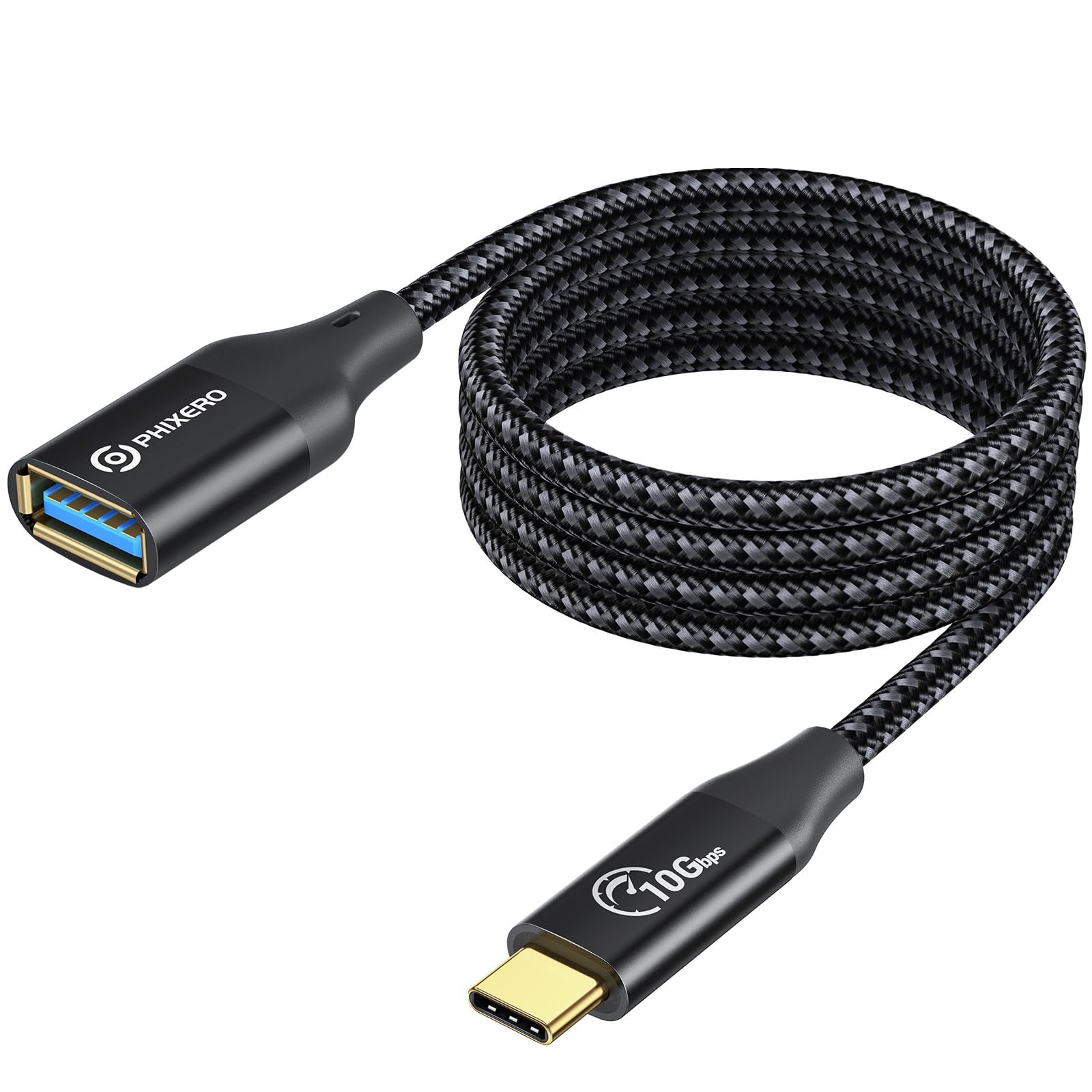 PHIXERO 10Gbps USB C to USB 3.1 Gen 2 Adapter (3.3ft) - USB-C Male to USB-A Female Converter - Type C to USB OTG Cable - Compatible with MacBook Pro/Air, iPad Pro, Samsung Galaxy - Perfect for Data Transfer, Charging & External Storage Connection