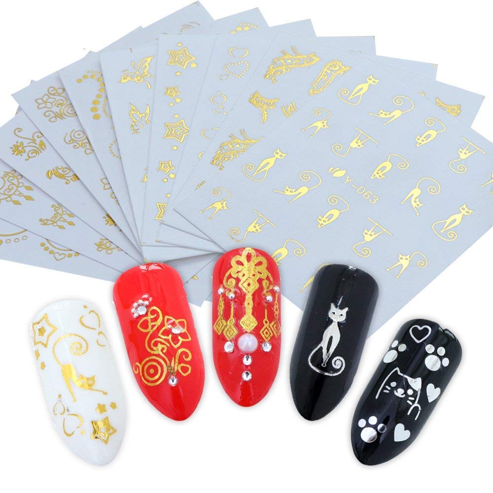 SYGA Gel Abstract Nail Art Water Transfer Decals - Metallic Stickers for Nails (Gold, Silver, 30 Sheets) | DIY Nail Design, Salon Manicure, Party & Special Occasion Nail Art
