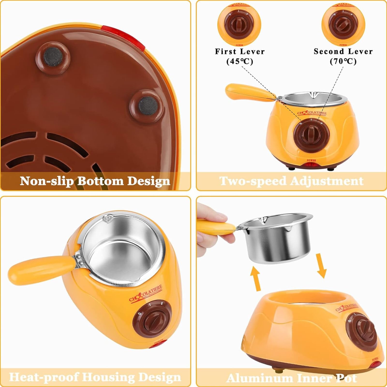 Mini Electric Chocolate Melting Pot 8.45oz - 2-Temperature Fondue Warmer for Chocolate & Cheese - Perfect for Home Parties, Valentine's Day & Dessert Making