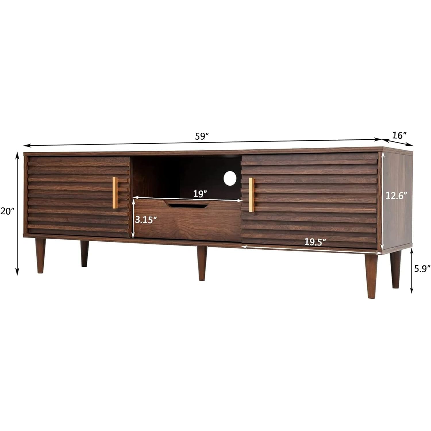 Mid-Century Modern TV Stand for 60-Inch TV - Brown Wooden Media Console with Storage Cabinet - Perfect for Living Room Home Entertainment & Stylish Décor