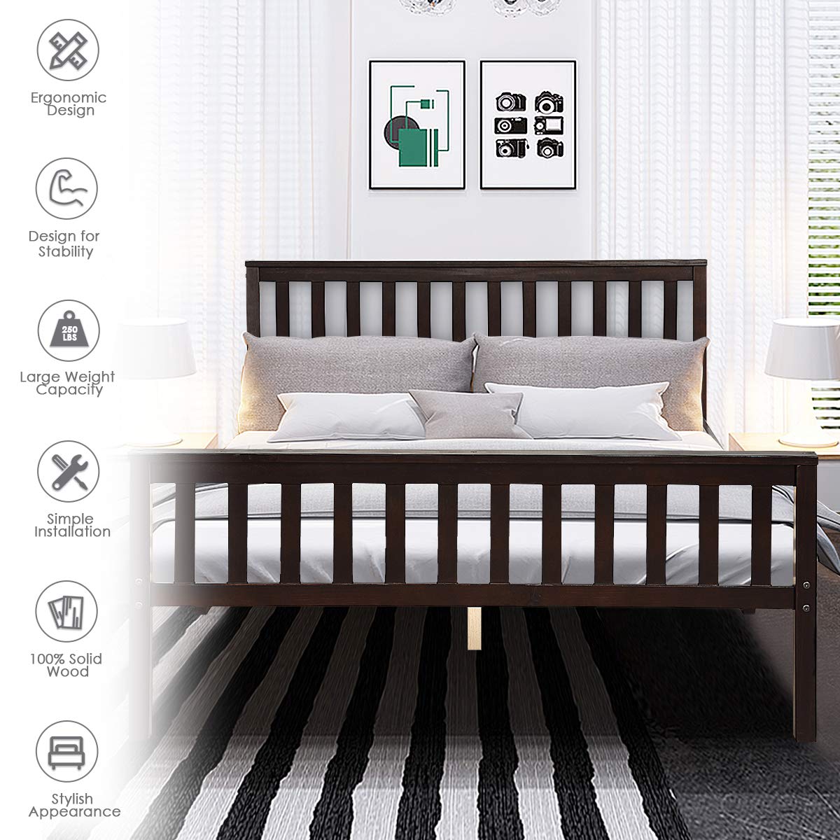 Giantex Solid Wood Queen Platform Bed Frame with Headboard & Footboard - Heavy Duty Wood Slat Support, No Box Spring Needed, Espresso Finish - Perfect for Master Bedrooms, Guest Rooms & Modern Home Decor
