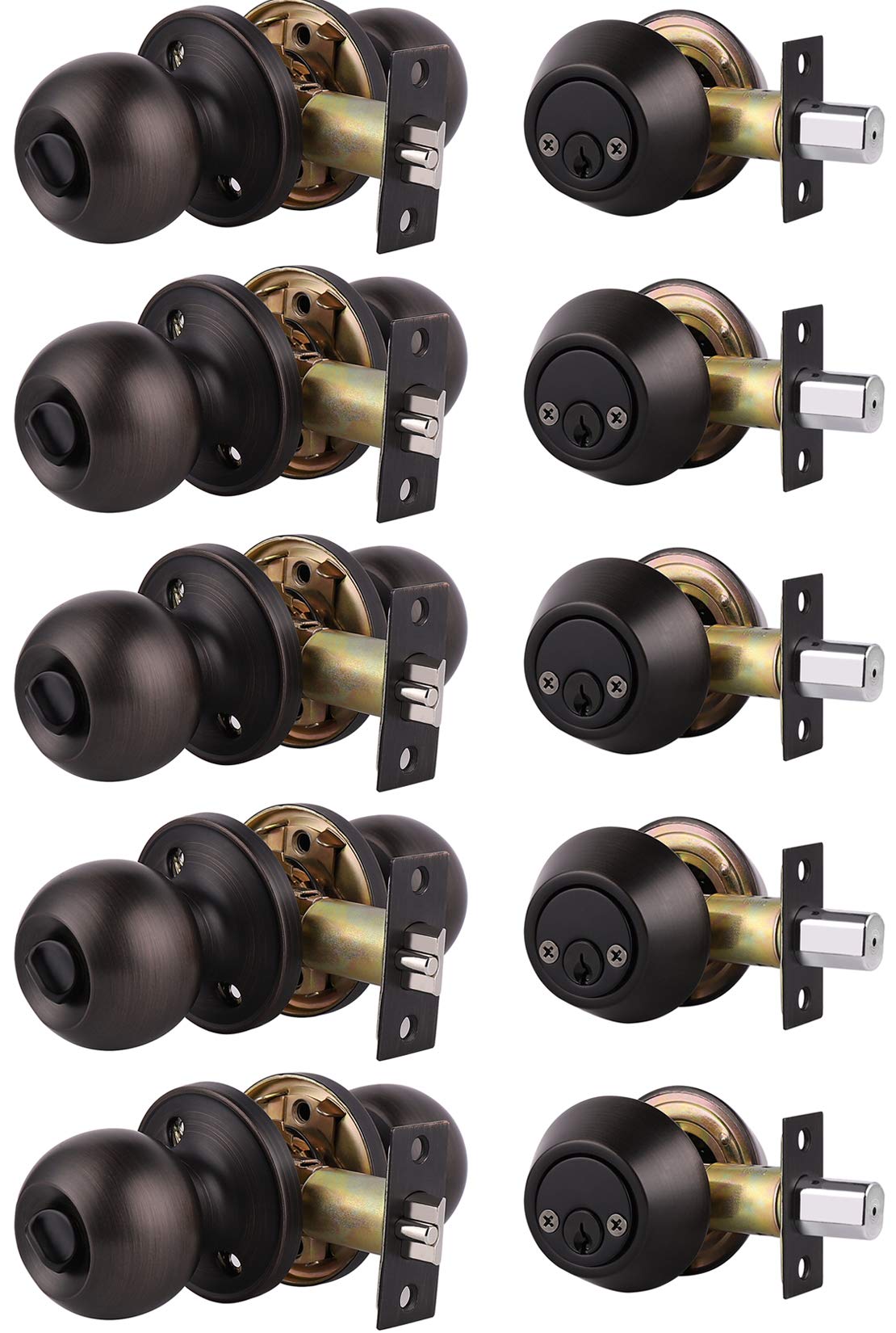5-Pack Oil Rubbed Bronze Door Locksets - Keyed Alike Deadbolt & Knob Set for Secure Home Entry