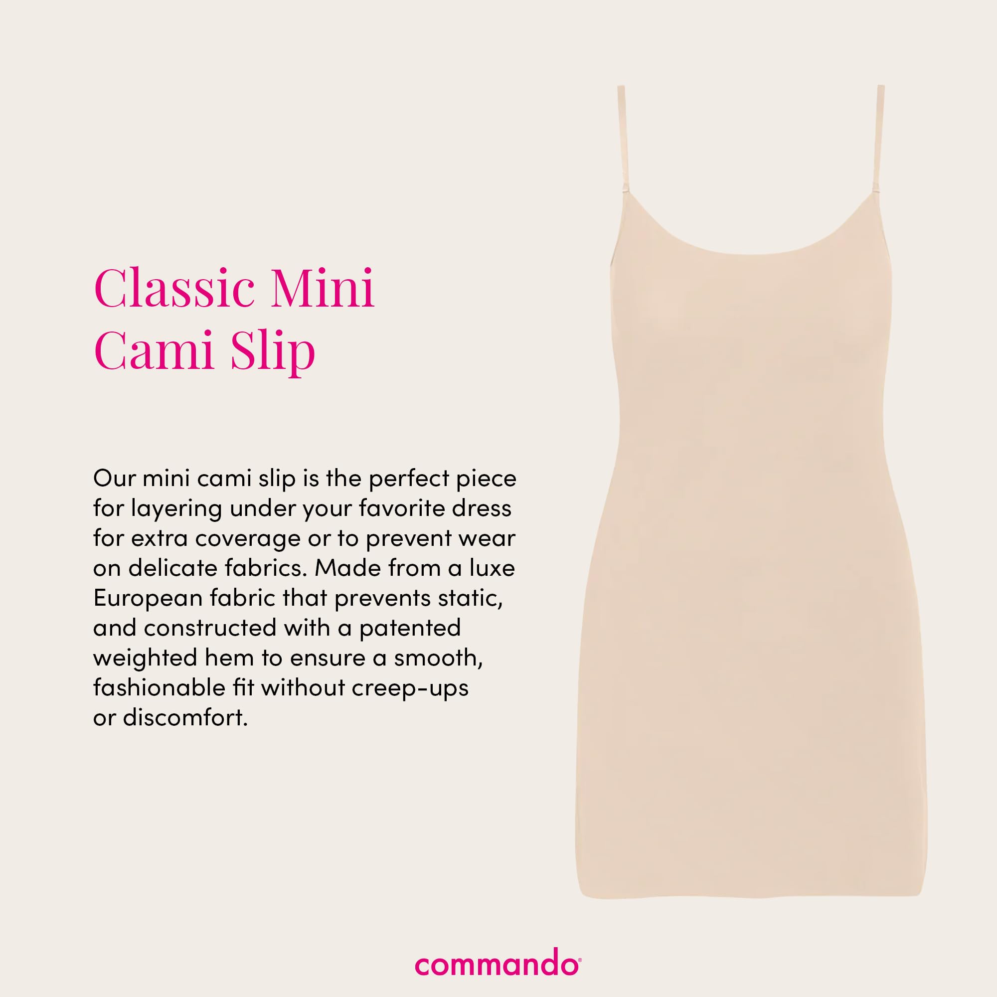 Commando Women's Mini Cami Slip - Seamless Invisible Underwear for Dresses & Formal Wear | Comfortable Strapless Bra Alternative for Everyday Wear