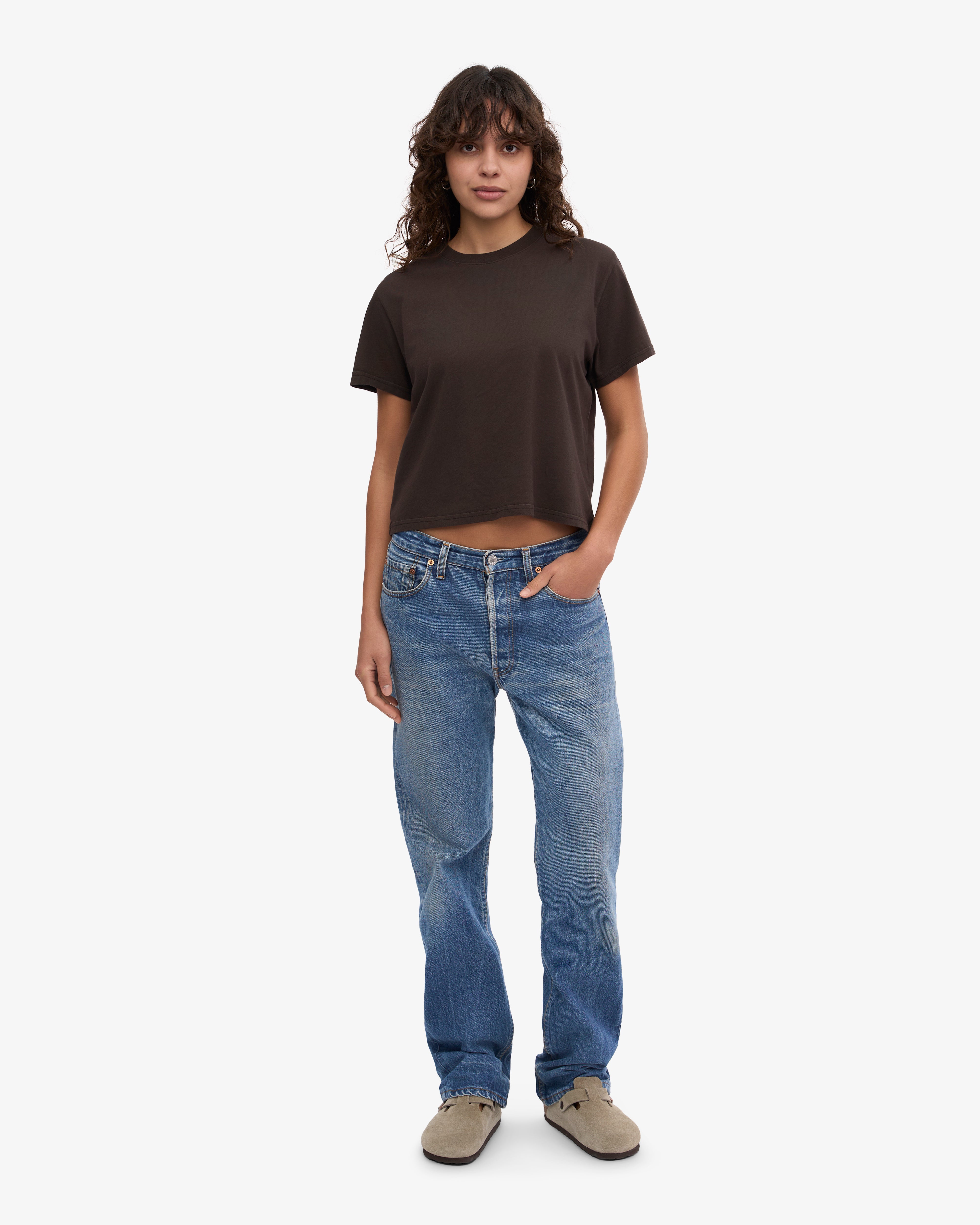 Organic Boxy Crop Tee - Coffee Brown | Women's Casual Short Sleeve T-Shirt | Perfect for Yoga, Beach & Everyday Wear
