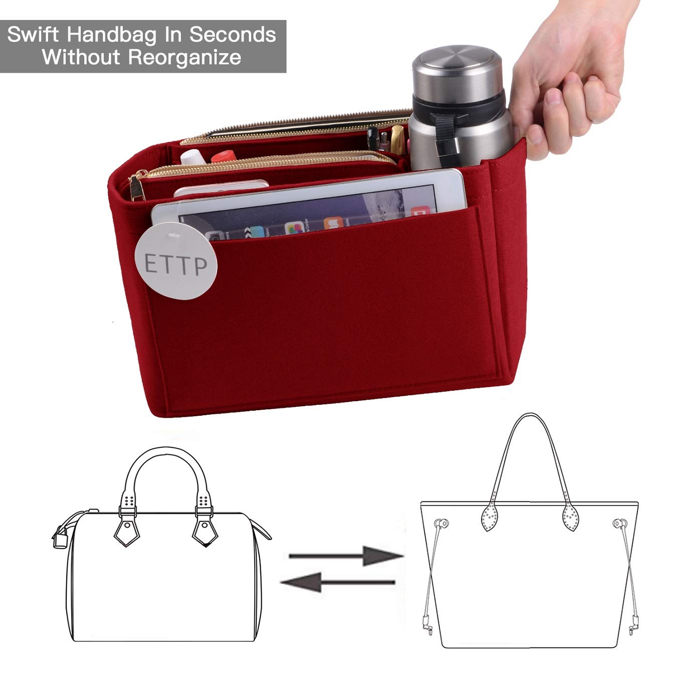 Felt Purse Organizer Insert for LV Speedy, Neverfull & Tote Bags - 5 Sizes Handbag Shaper & Storage Solution | Perfect for Travel, Work & Everyday Use