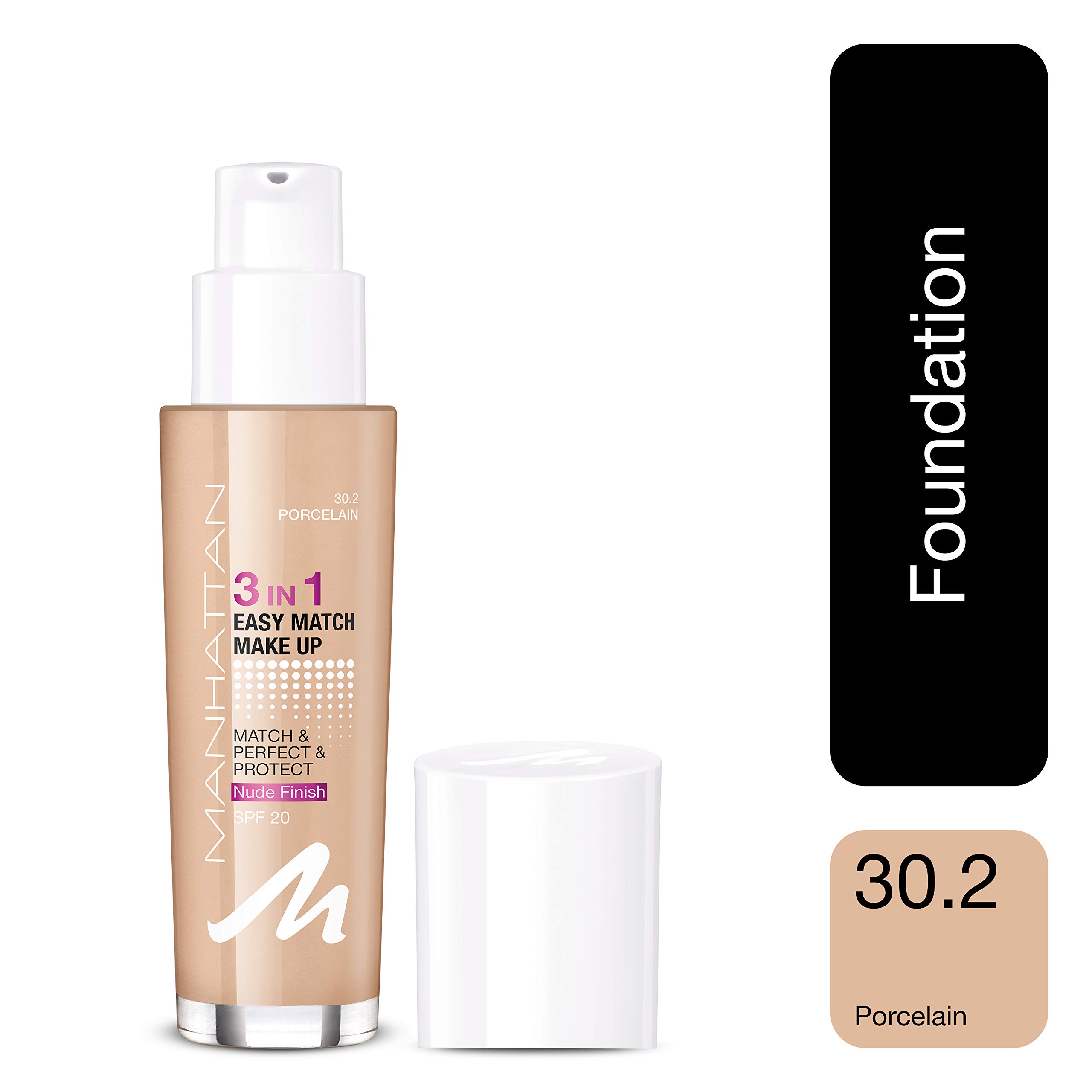 Manhattan 3-in-1 Easy Match Makeup - Porcelain Concealer & Powder - Medium Coverage with Natural Finish - Perfect for Everyday Wear & Flawless Complexion
