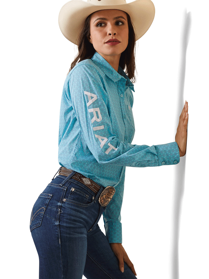 Ariat Women's Team Kirby Stretch Shirt with Caidant Print - Comfortable Long Sleeve Work Shirt for Horseback Riding, Ranch Work & Outdoor Activities