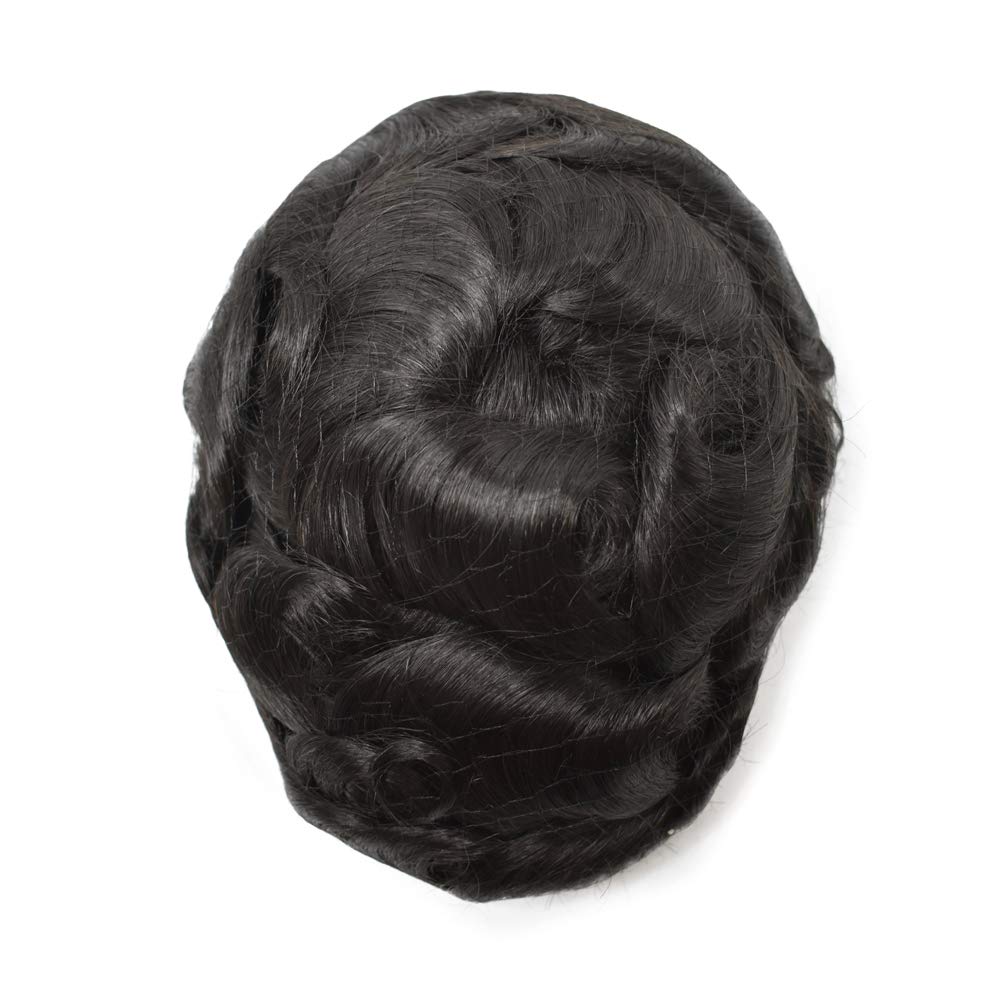 Men's Toupee 8x10 Inch - Thin Skin Hair Replacement System for Men, Durable PU Full Injected Poly Skin Hairpiece (#1B Off Black/Natural Black, 110% Light to Medium Density) - Perfect for Daily Wear, Special Occasions & Hair Loss Solutions