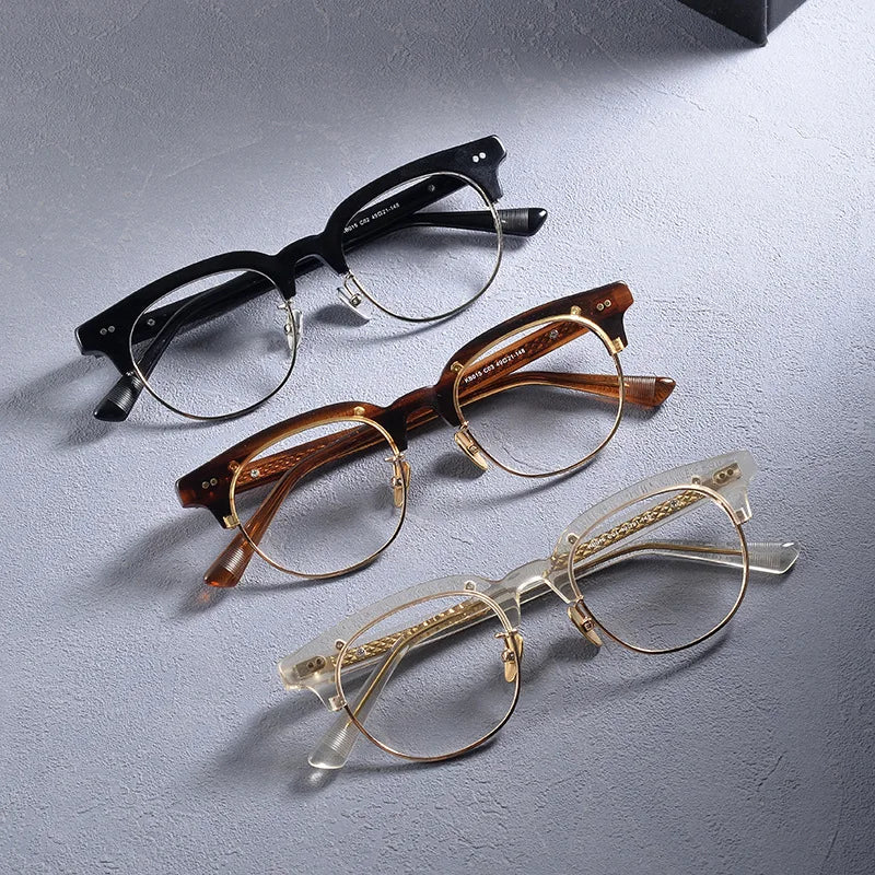 Stylish Black Unisex Acetate & Titanium Round Eyeglasses with Thick Full Rim - Perfect for Reading, Work, and Everyday Fashion