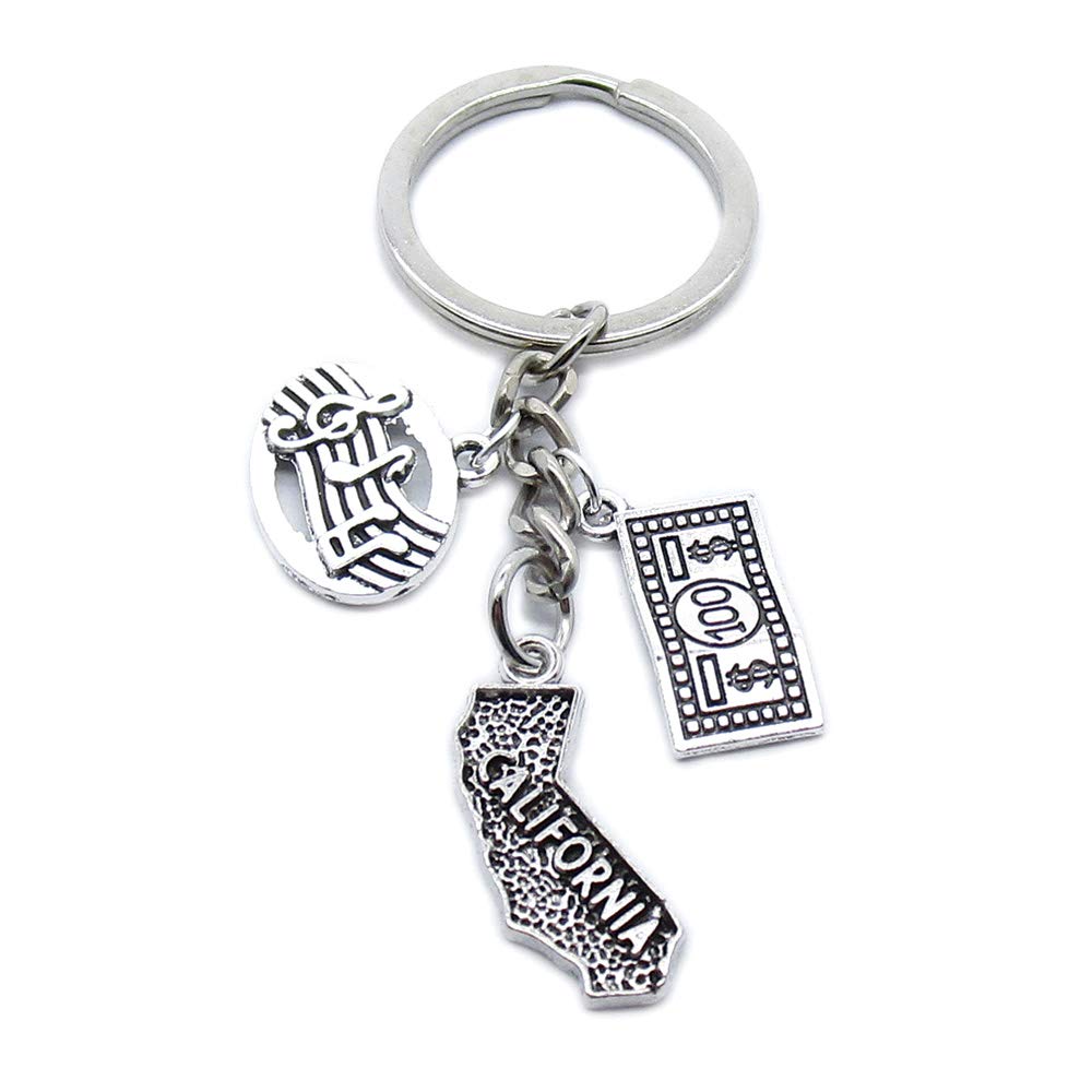 50 Pcs Bulk Keychain Keyrings with Jewelry Clasps - California Map & US Dollar Note Design - Perfect for Key Organization, Gift Giving, and Event Favors (BT4517)