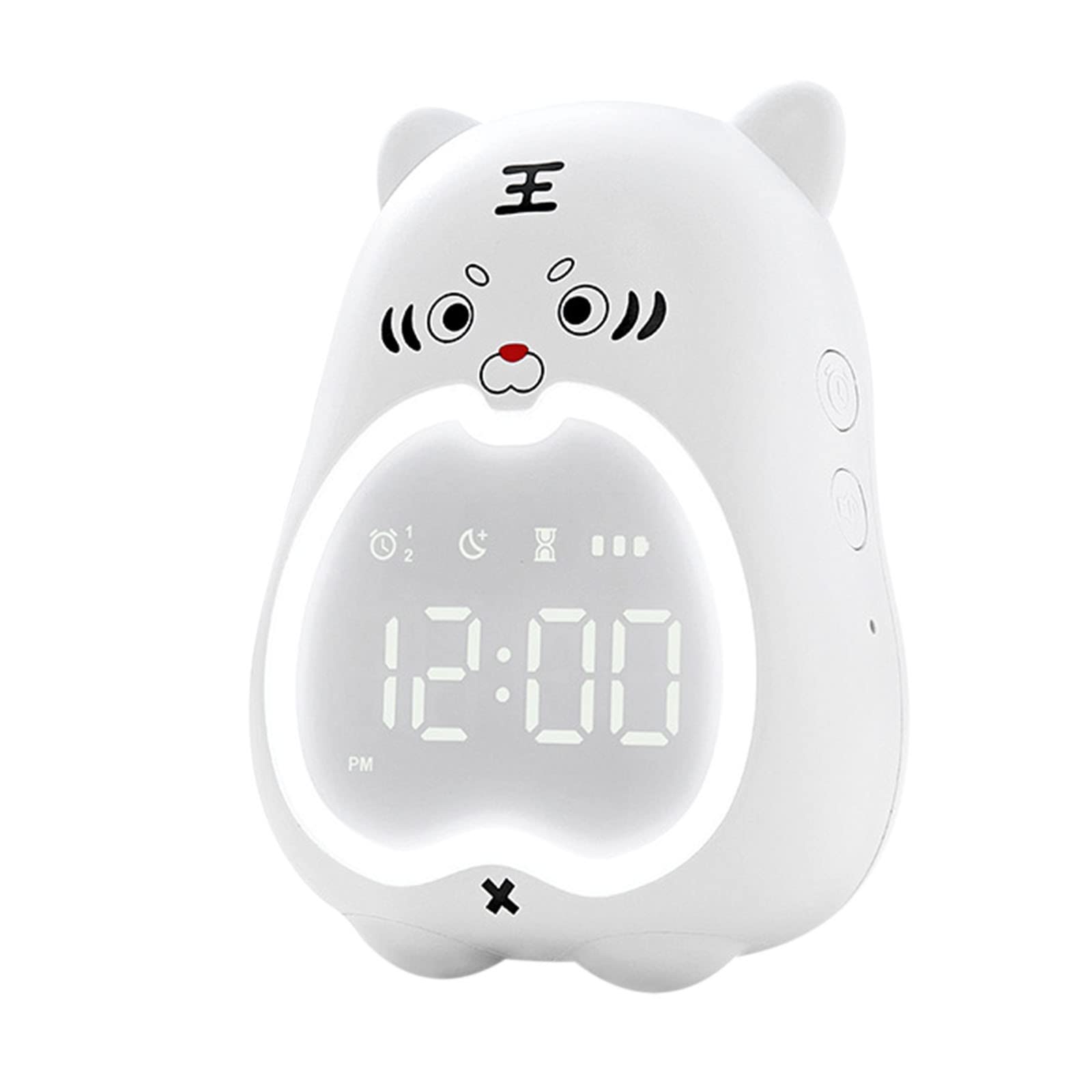 Cute Tiger Cartoon LED Digital Alarm Clock with Night Light - Kids Bedroom, Bedside, Tabletop, Desk Decor for Boys & Girls - Perfect for Wake Up, Nursery, Dorm, Office (White)
