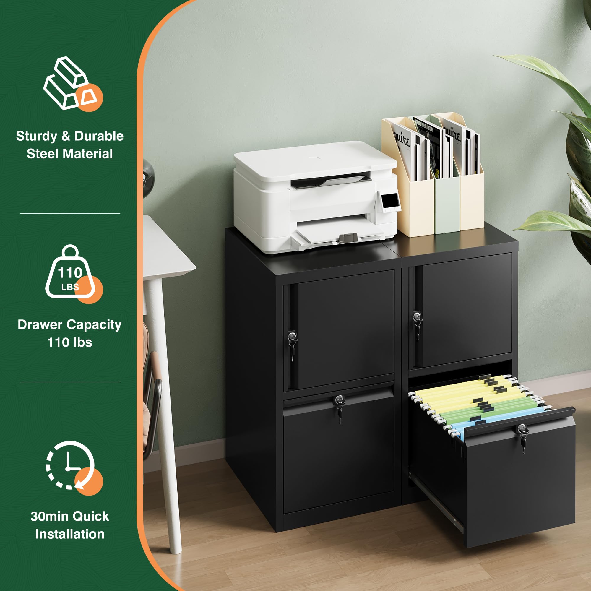 Letaya 1 Door 1 Drawer Lockable Metal File Cabinet - Home & Office Storage for A4/F4/Letter/Legal Documents - Easy Assembly - Perfect for Office Organization & Home Workspace Storage