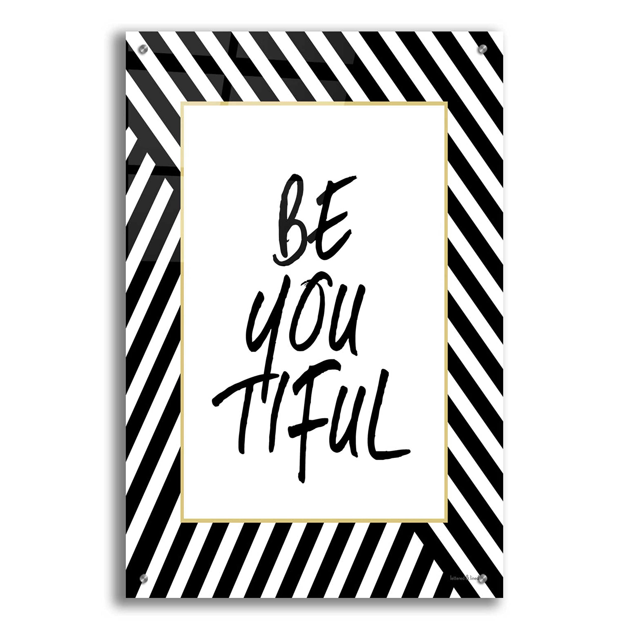 Be-You-Tiful Inspirational Wall Art - 24x36 Inch Acrylic Glass Canvas Painting by Lettered & Lined - Modern Home & Office Decor for Living Room, Bedroom or Gift