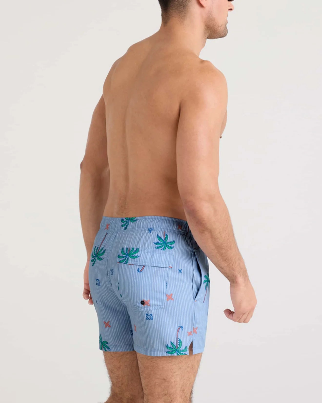 Saxx 5 Inch Oh Buoy 2-in-1 Volley Swim Trunks - Quick Dry Men's Swim Shorts with Built-in Liner - Palm Print & Bel Air Blue - Perfect for Beach, Pool & Water Sports