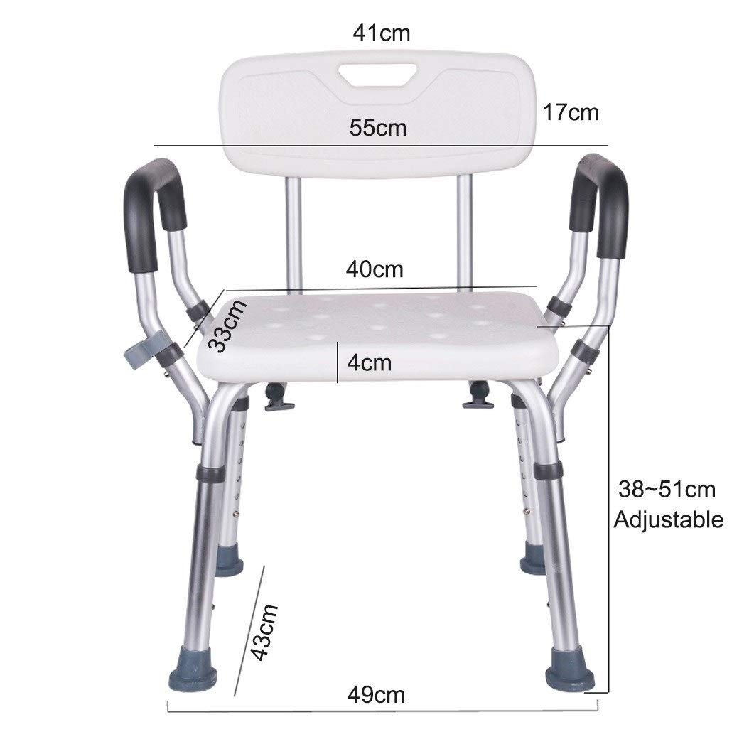 Sturdy Adjustable Shower Seat with Arms & Back - Lightweight Bathroom Bench for Elderly & Disabled - No-Tools Assembly - Perfect for Travel & Home Use