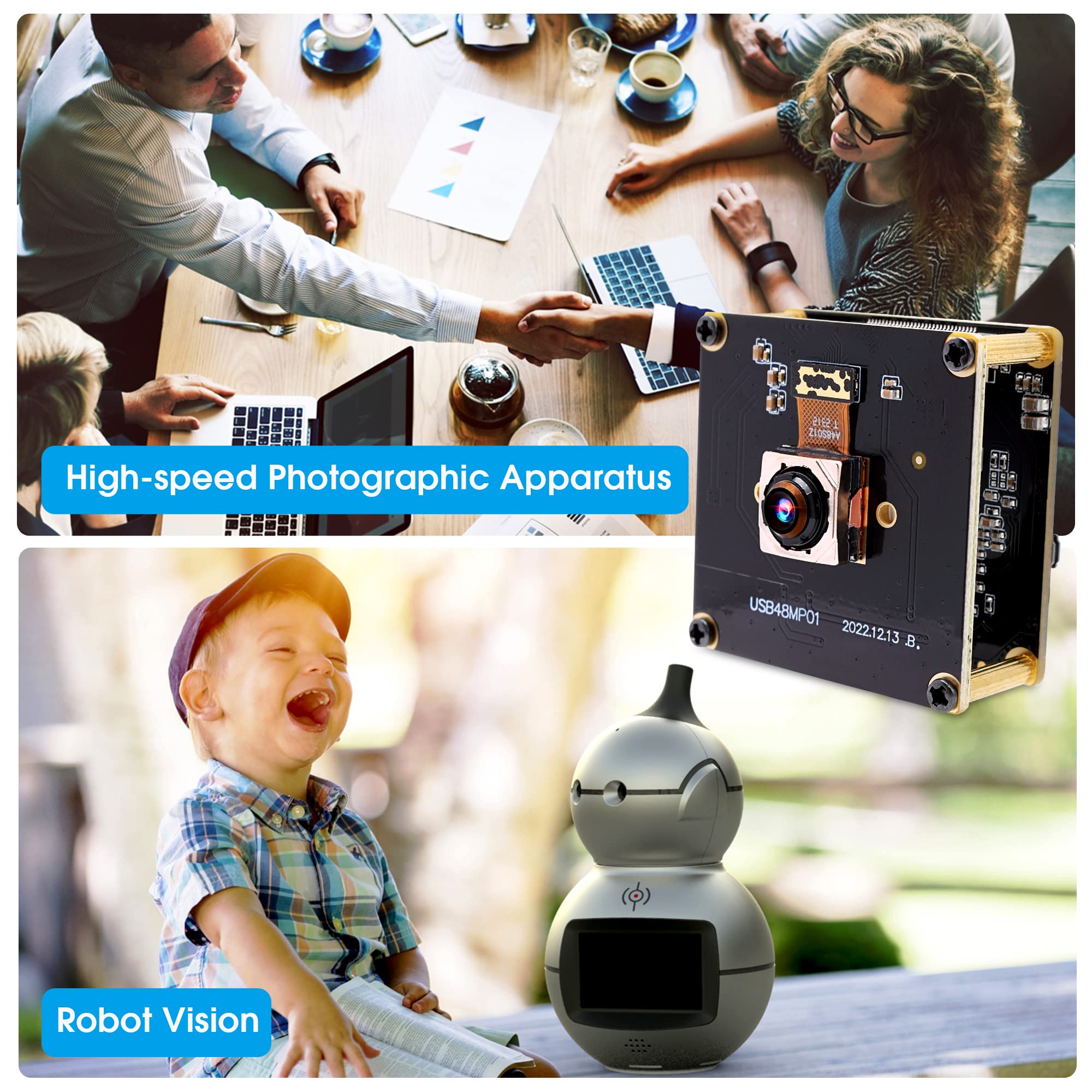 48MP USB Camera Module with Fast Auto Focus - 70° No Distortion Lens Webcam | UVC USB 2.0 Industrial Camera (8000x6000) for PC/Laptop/Jetson | Perfect for Video Conferencing, Live Streaming & Machine Vision Applications