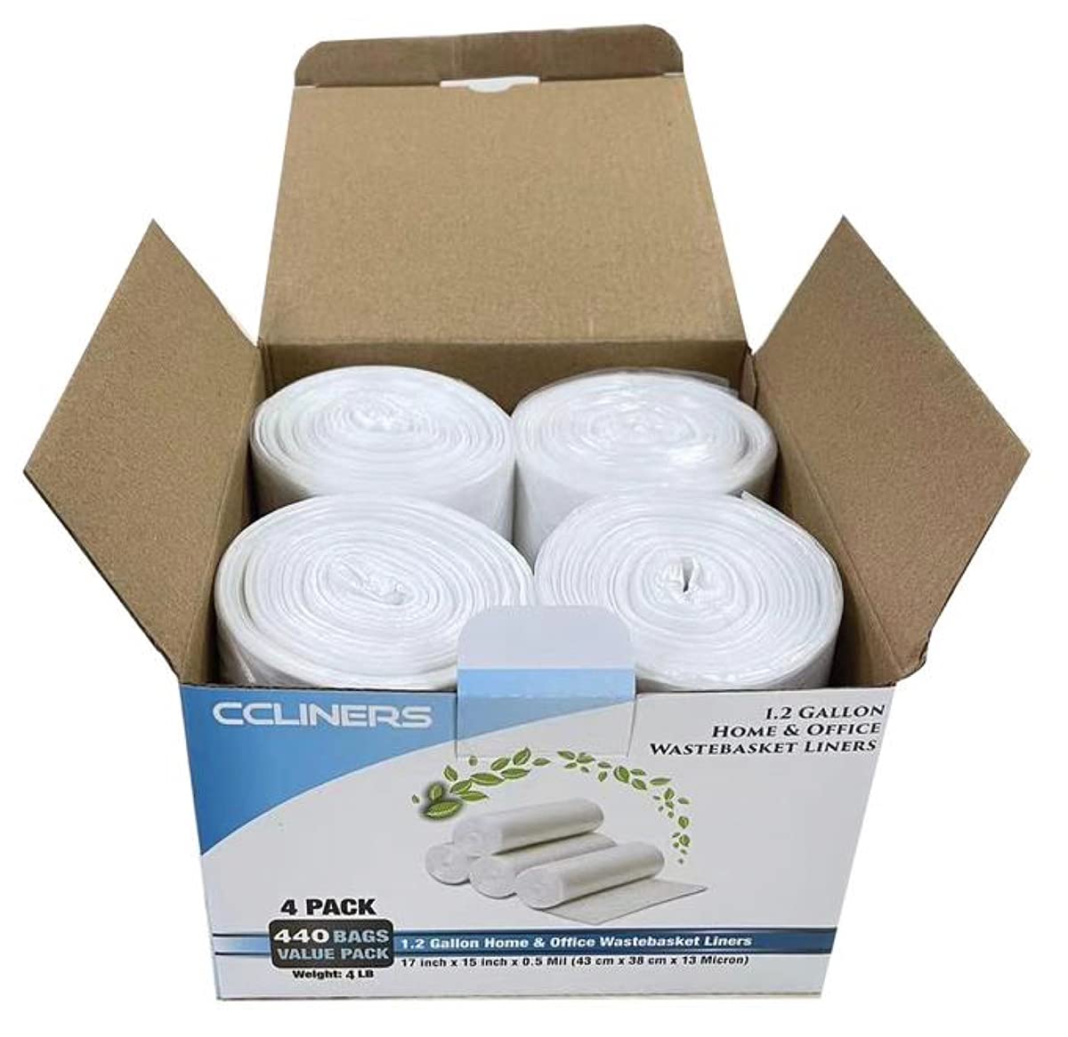 1.2 Gallon (5 Liter) Small Trash Bags - 440 Count Clear Plastic Wastebasket Liners for Bathroom, Home & Office Bins | Perfect for Kitchen, Bedroom, Bathroom & Office Waste Disposal