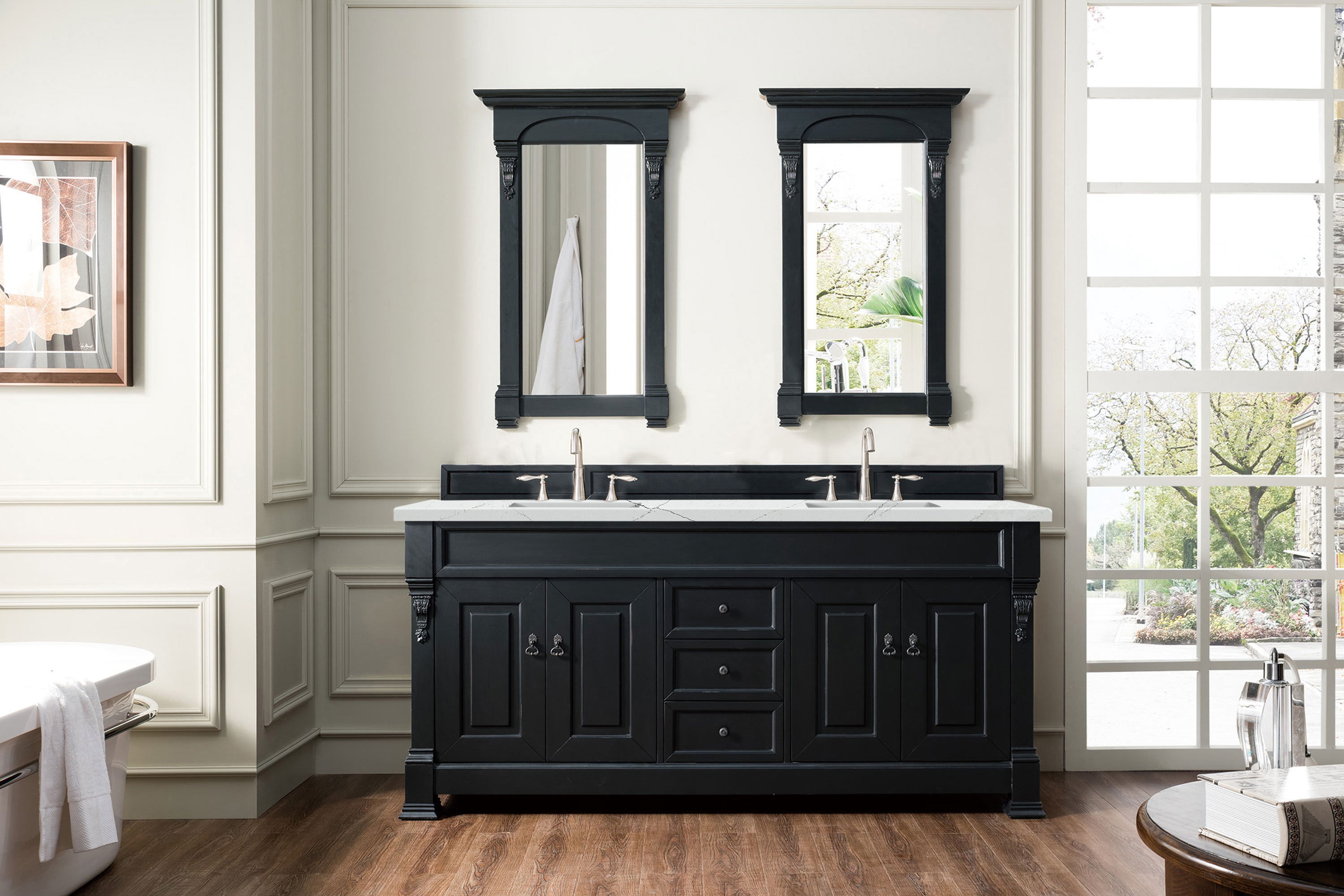 Brookfield 72 Inch Double Vanity with Antique Black Finish & 3CM Ethereal Noctis Quartz Countertop - Perfect for Master Bathroom, Guest Bath, or Luxe Home Renovation