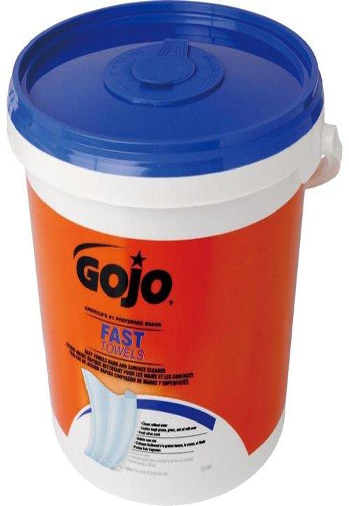 Gojo 629804 Fast Wet Wipe Towels Bucket - 130 Count | Industrial Cleaning Wipes for Workshops, Garages & Auto Shops | Heavy-Duty Disposable Towels for Grease, Oil & Dirt Removal